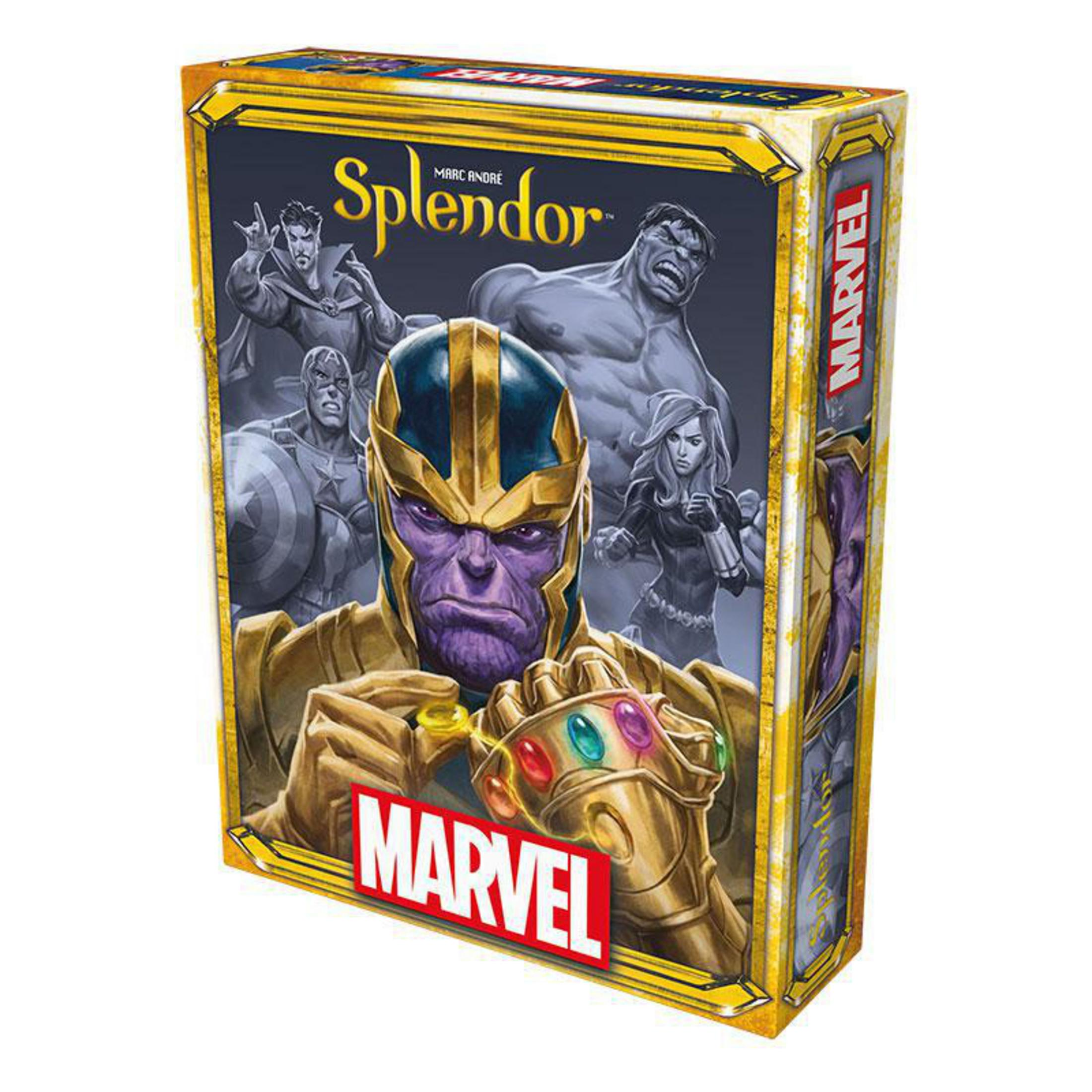 Eine Marvel Splendor Brettspielbox mit Marvel-Charakteren auf dem Cover.