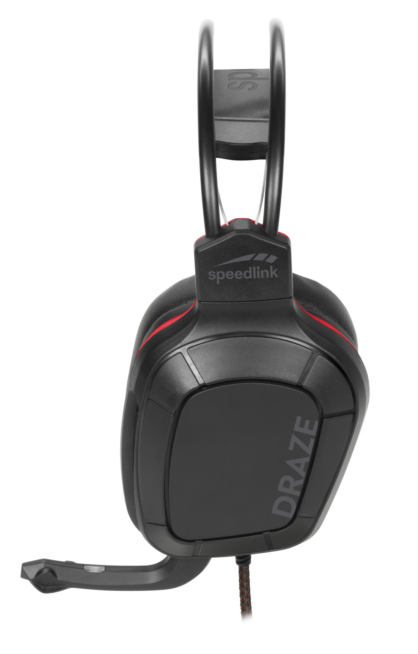 Czarne słuchawki dla graczy z mikrofonem, widok z góry.