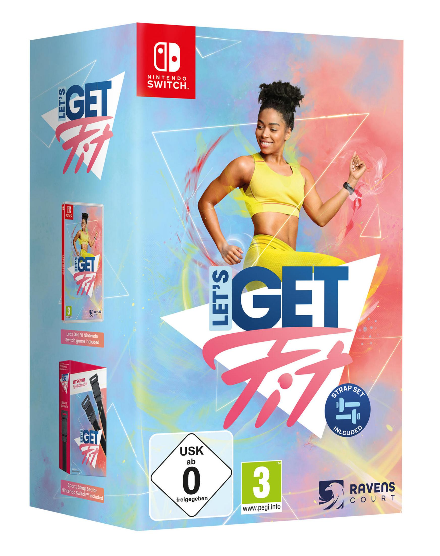 Let's Get Fit Nintendo Switch Spielbox. Eine Frau in Trainingskleidung ist auf der Box abgebildet.