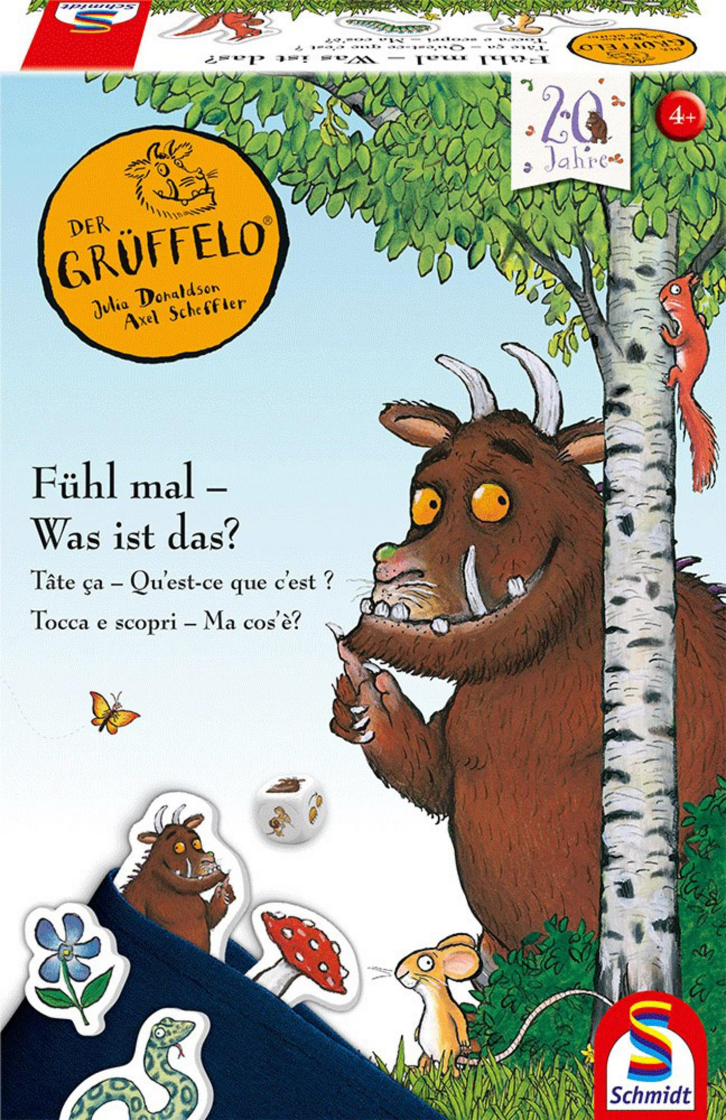 Eine Gruffalo-Brettspielbox mit Figuren und einer Waldszene.