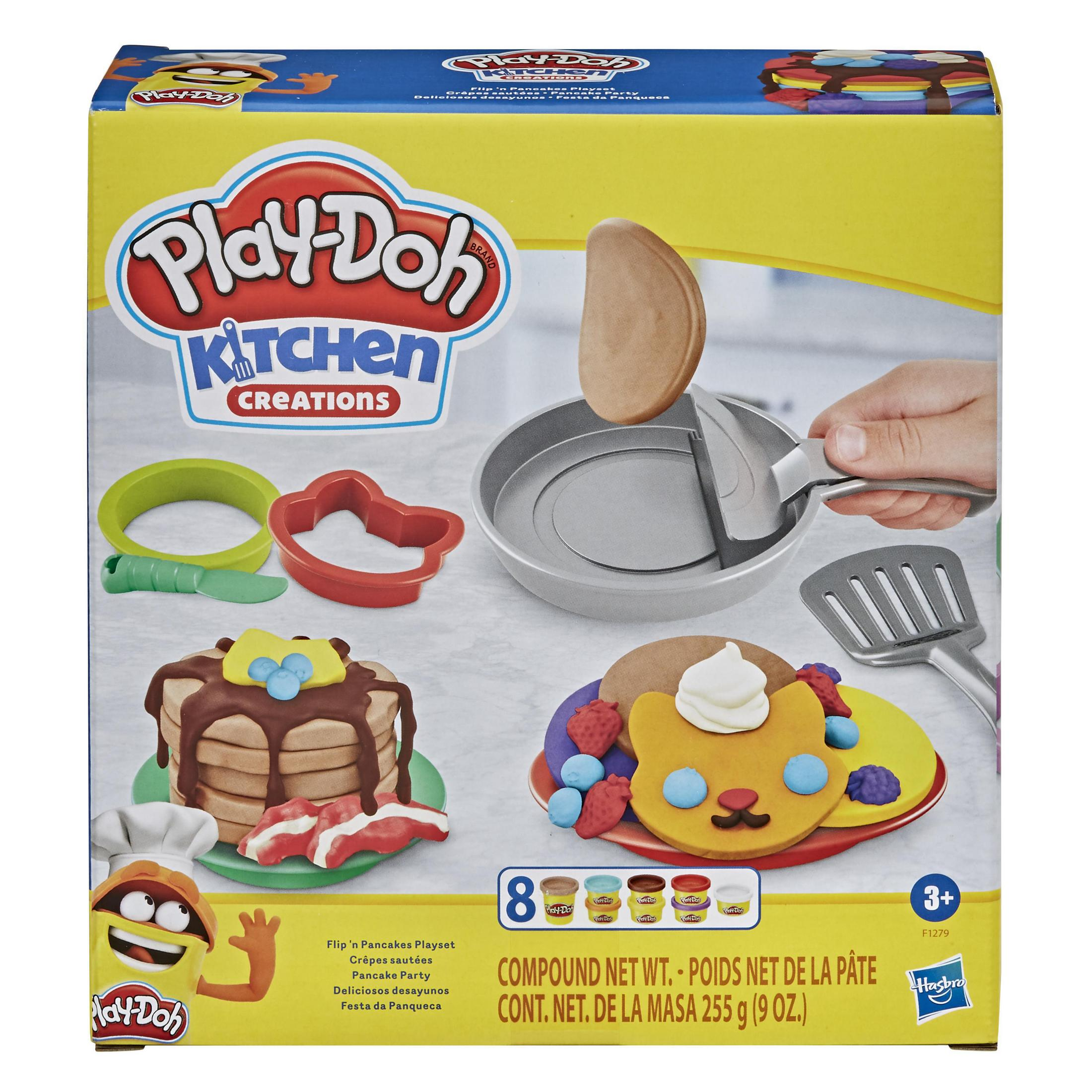 Play-Doh Kitchen Creations Spielset-Box mit Zutaten und Werkzeugen für Pfannkuchen.