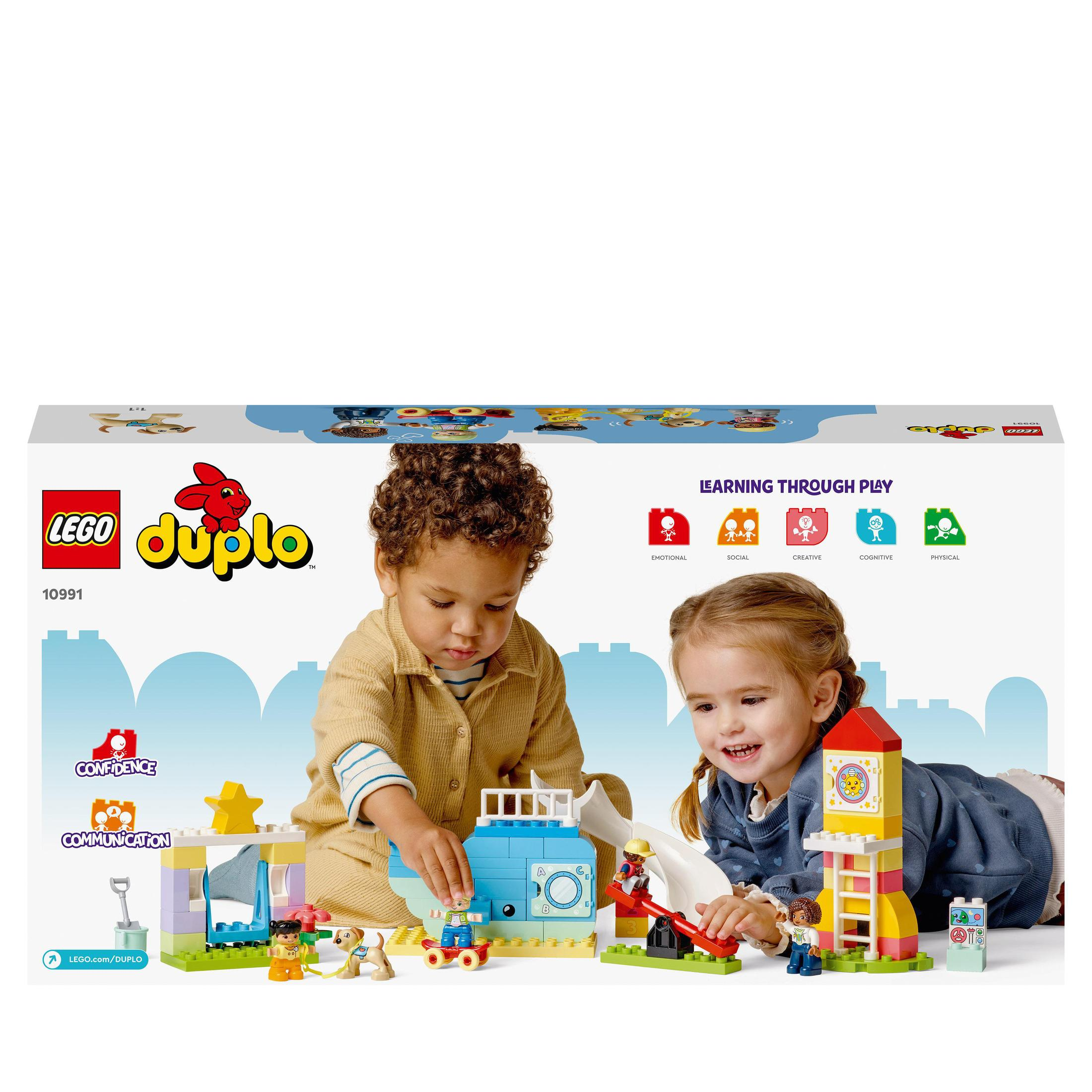 Zwei Kinder spielen mit einem Lego Duplo Set.