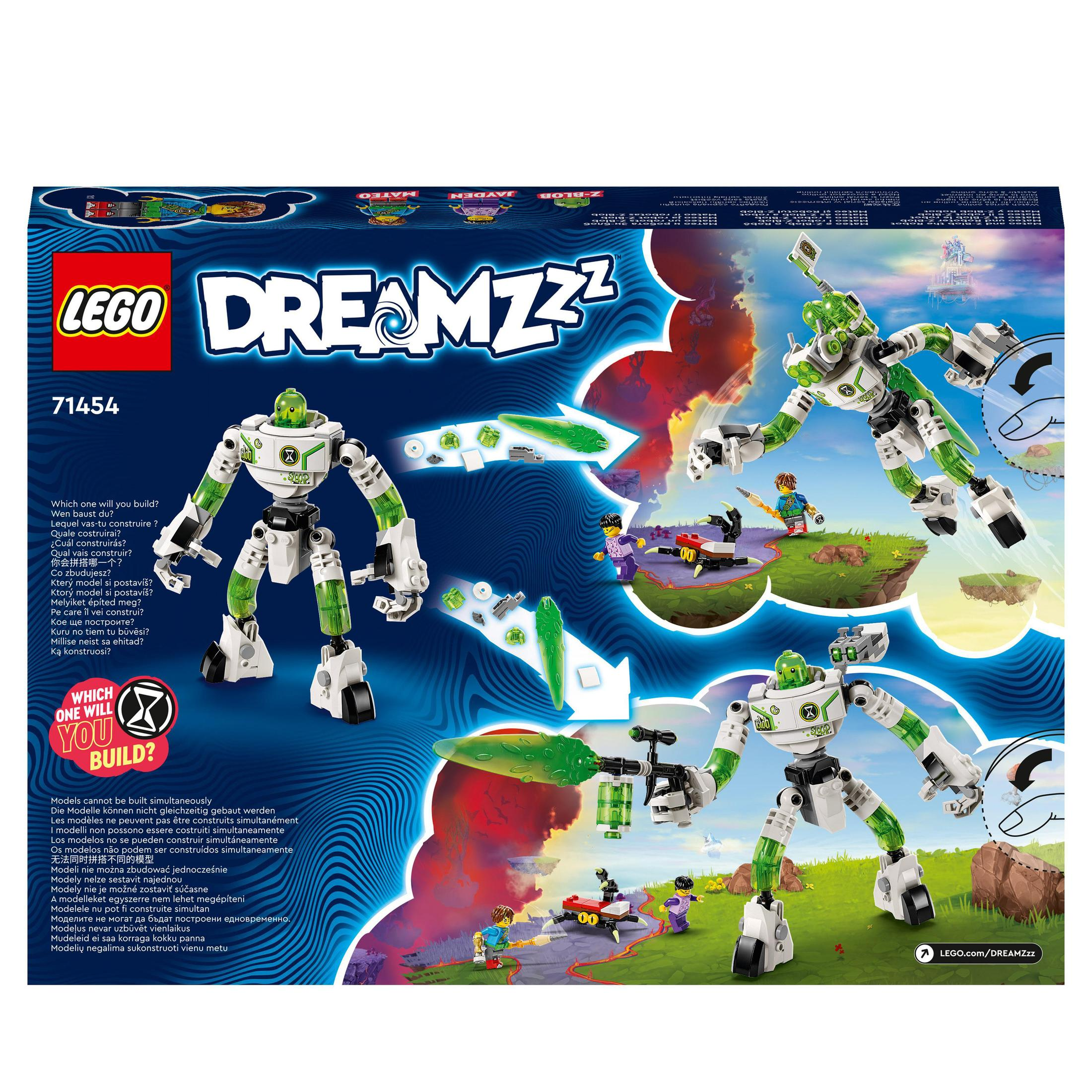 Scatola LEGO Dreamzzz con personaggi. La scatola è aperta, con vari personaggi e istruzioni.