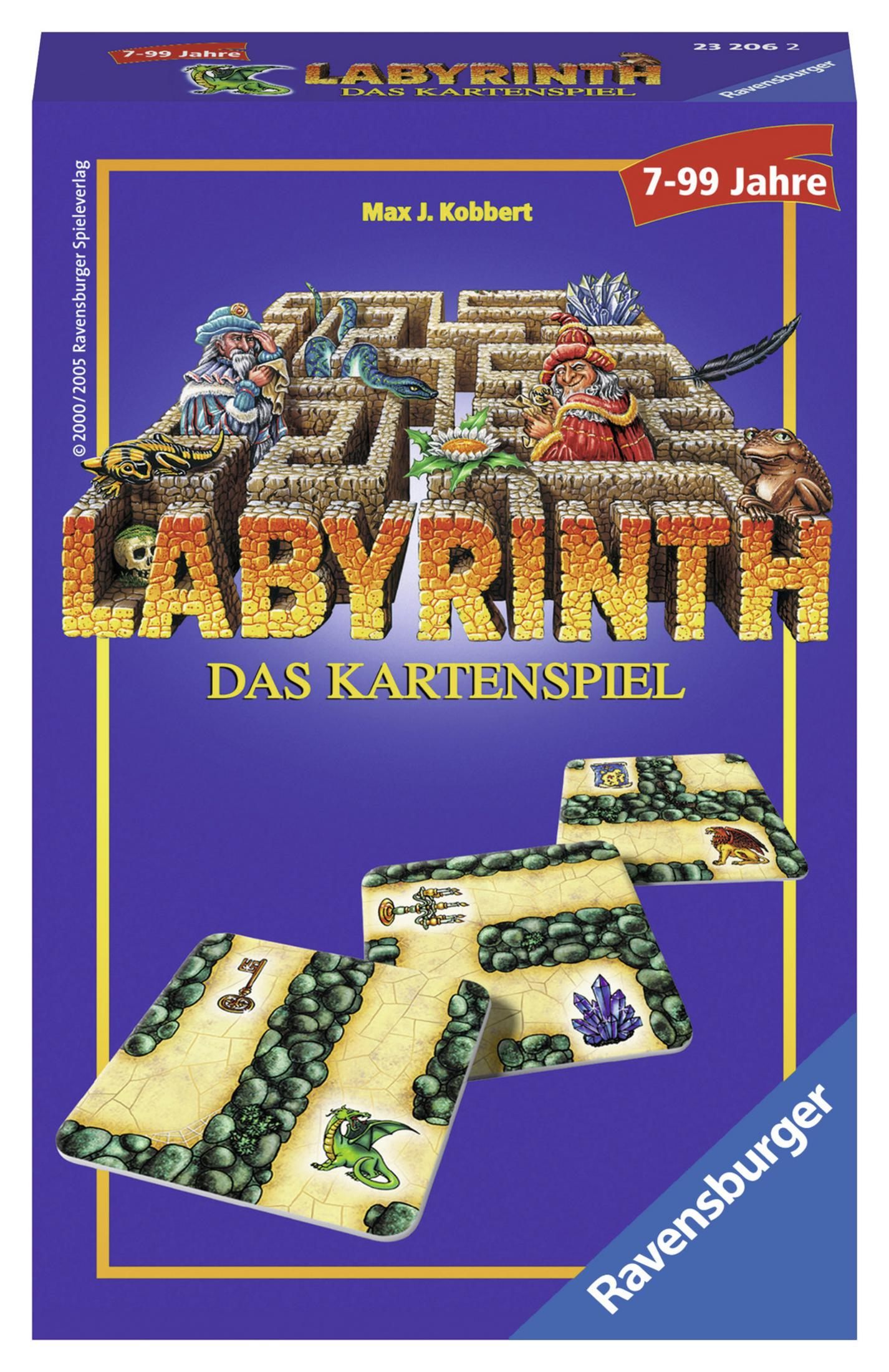 Labyrinth Kartenspielbox. Enthält eine Labyrinth-Illustration mit Fantasy-Charakteren.