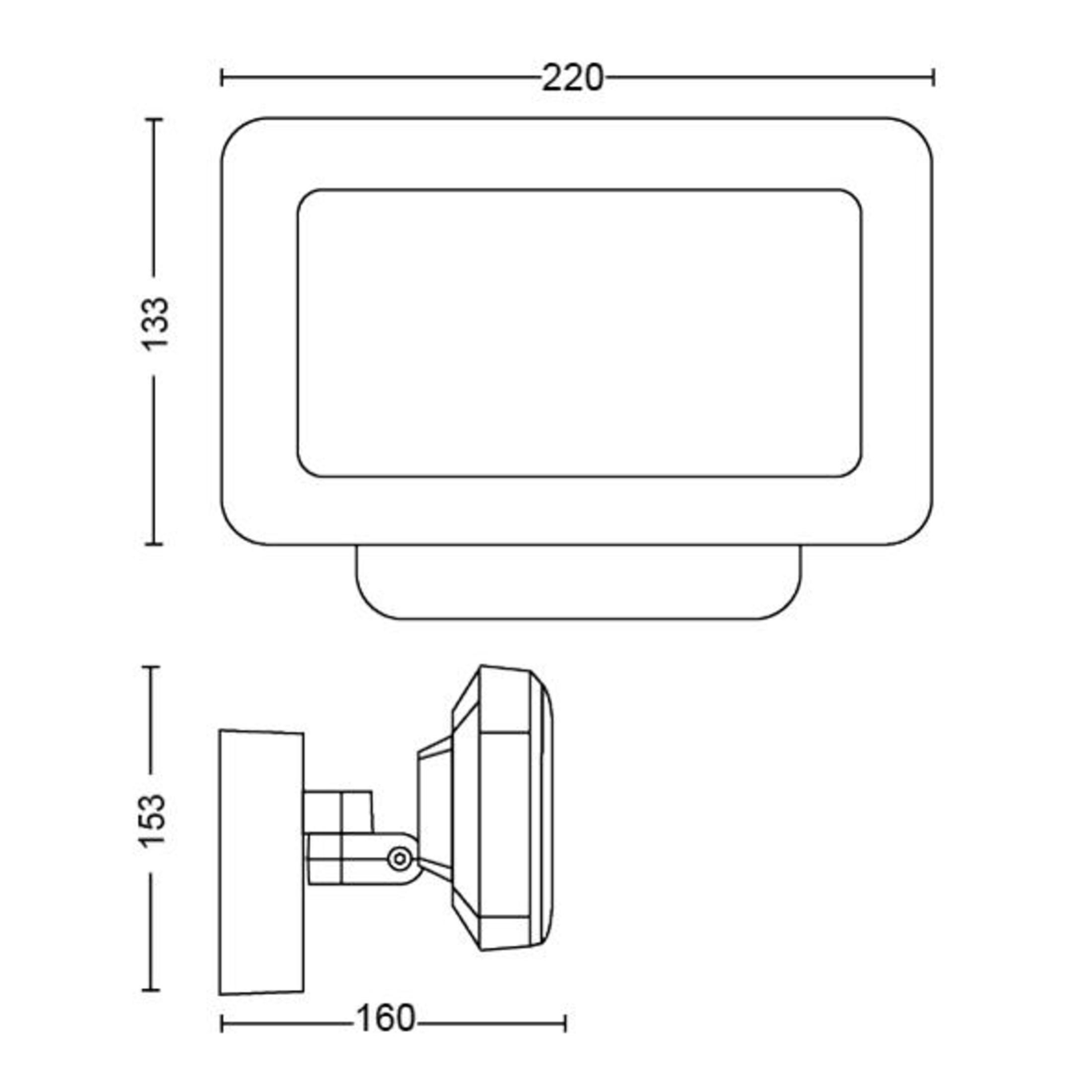 Contour blanc d'une applique murale avec dimensions.