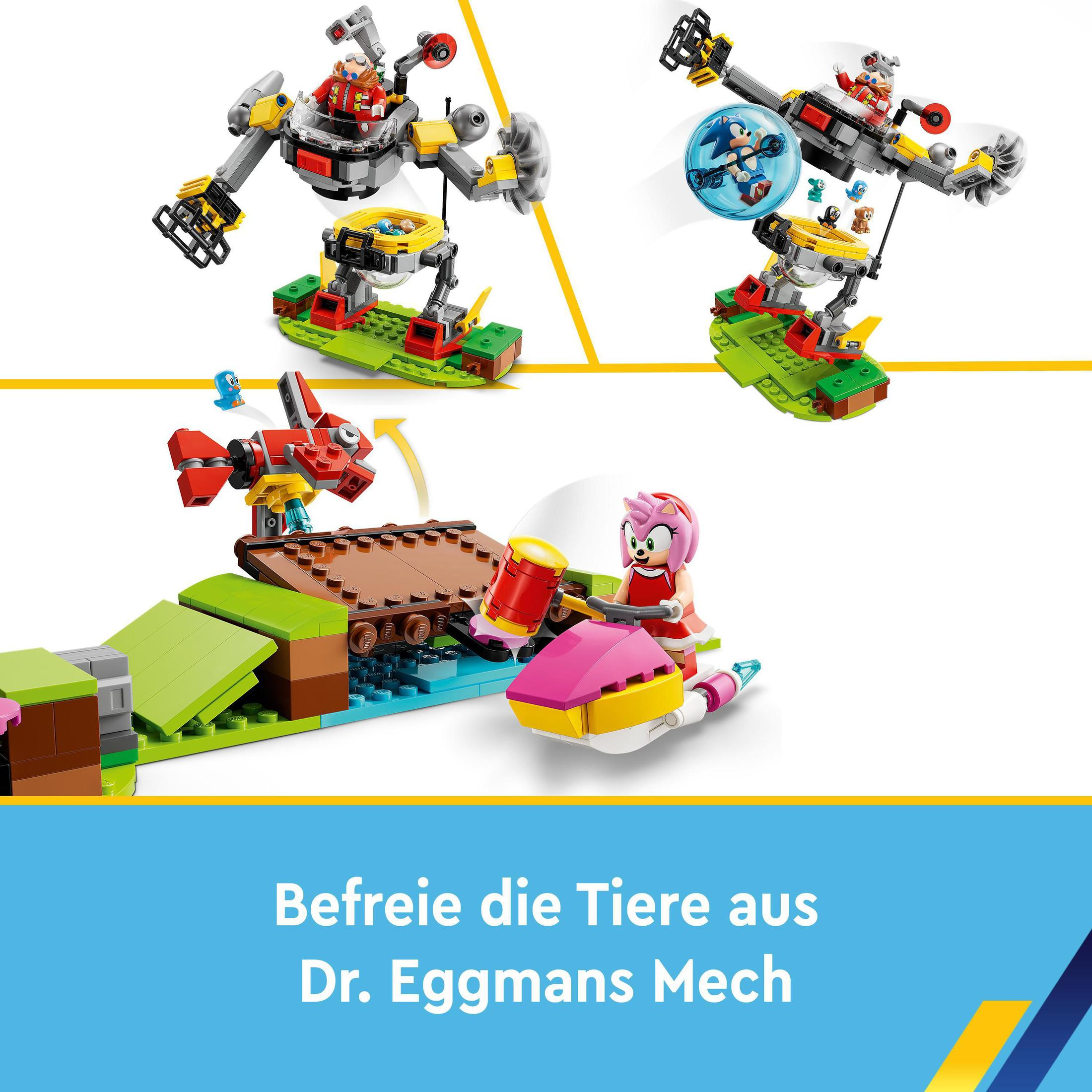 Lego-Set mit Roboterstruktur und Figuren. Szene von Sonic the Hedgehog.