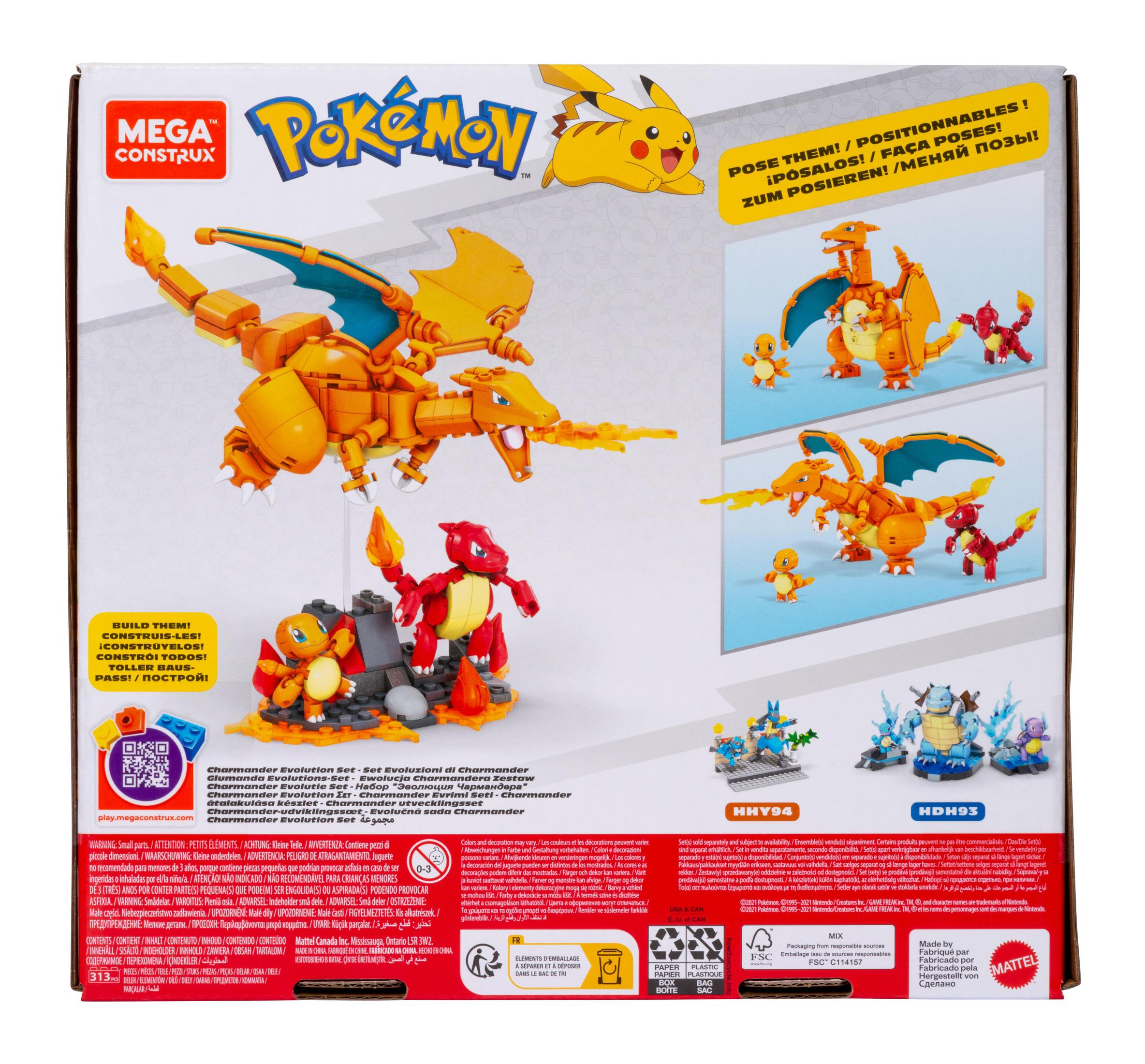 Mega Construx Pokemon Charmander Evolution Set-Verpackung mit Glumanda und Glurak.