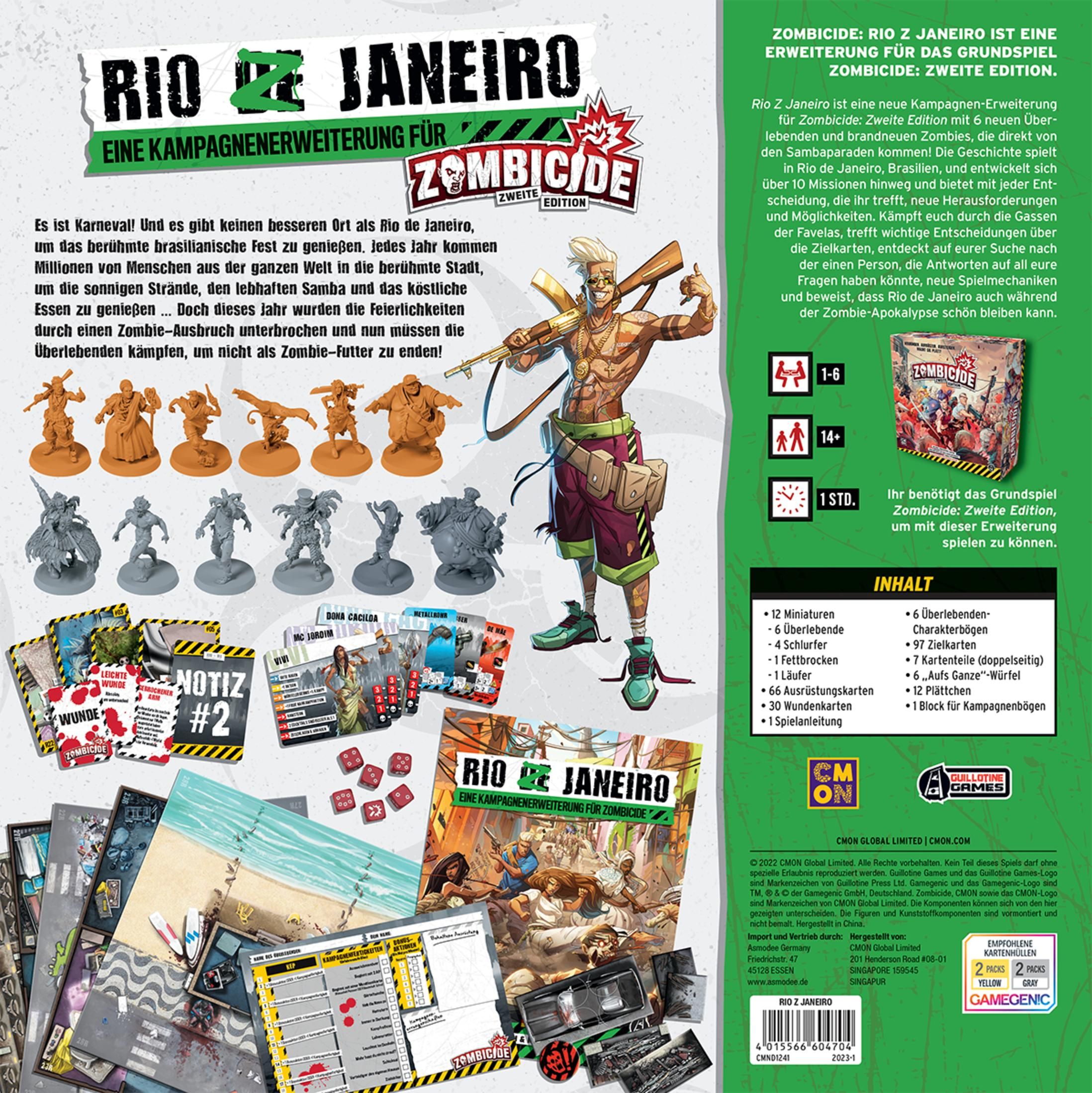 Die Rückseite der Spielbox 'Rio de Janeiro Zombicide' mit Details.