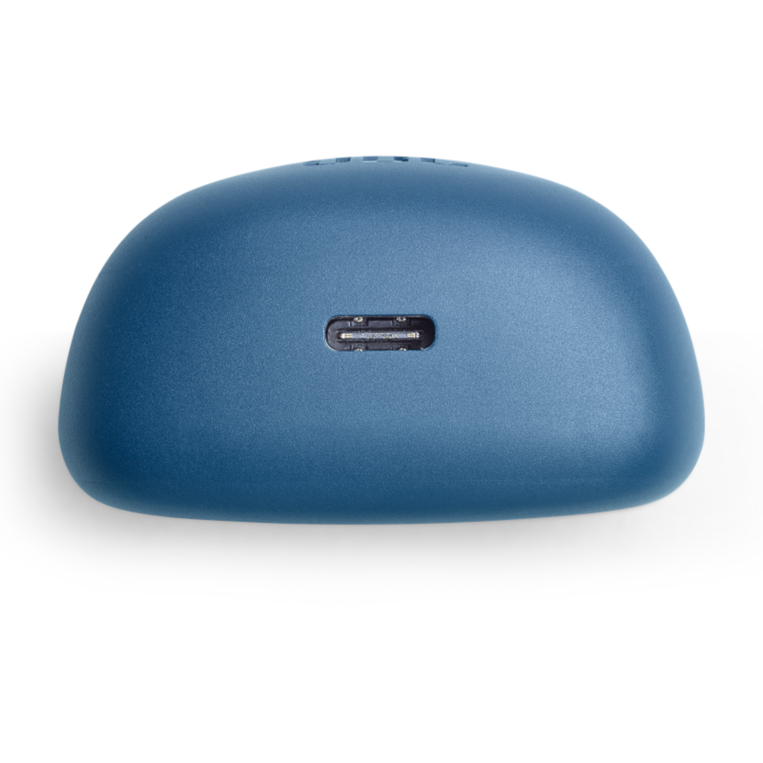 Dispositivo di ricarica blu, ovale, con porta USB-C, sfondo bianco.