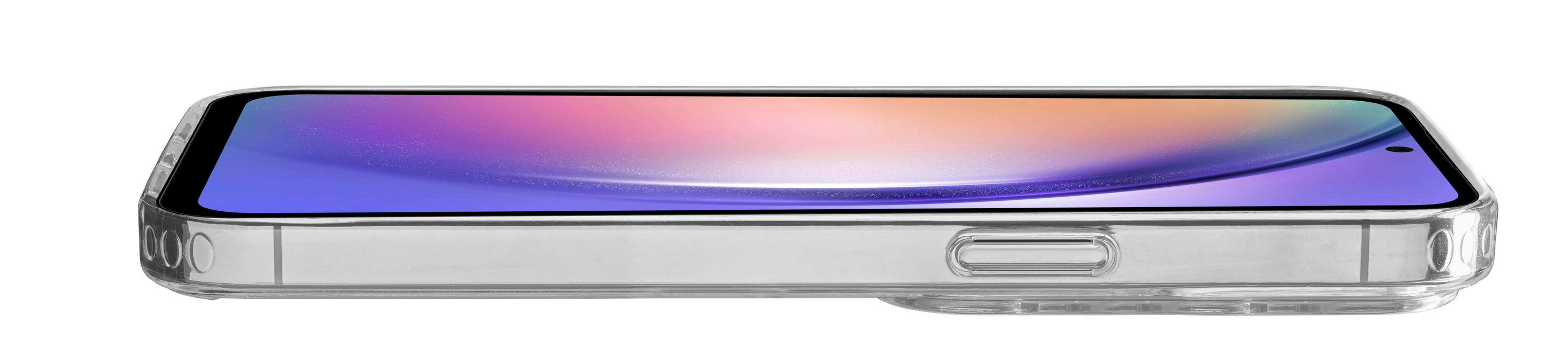 Eine transparente Handyhülle mit einem Handy darin. Die Hülle ist klar, der Bildschirm ist sichtbar.