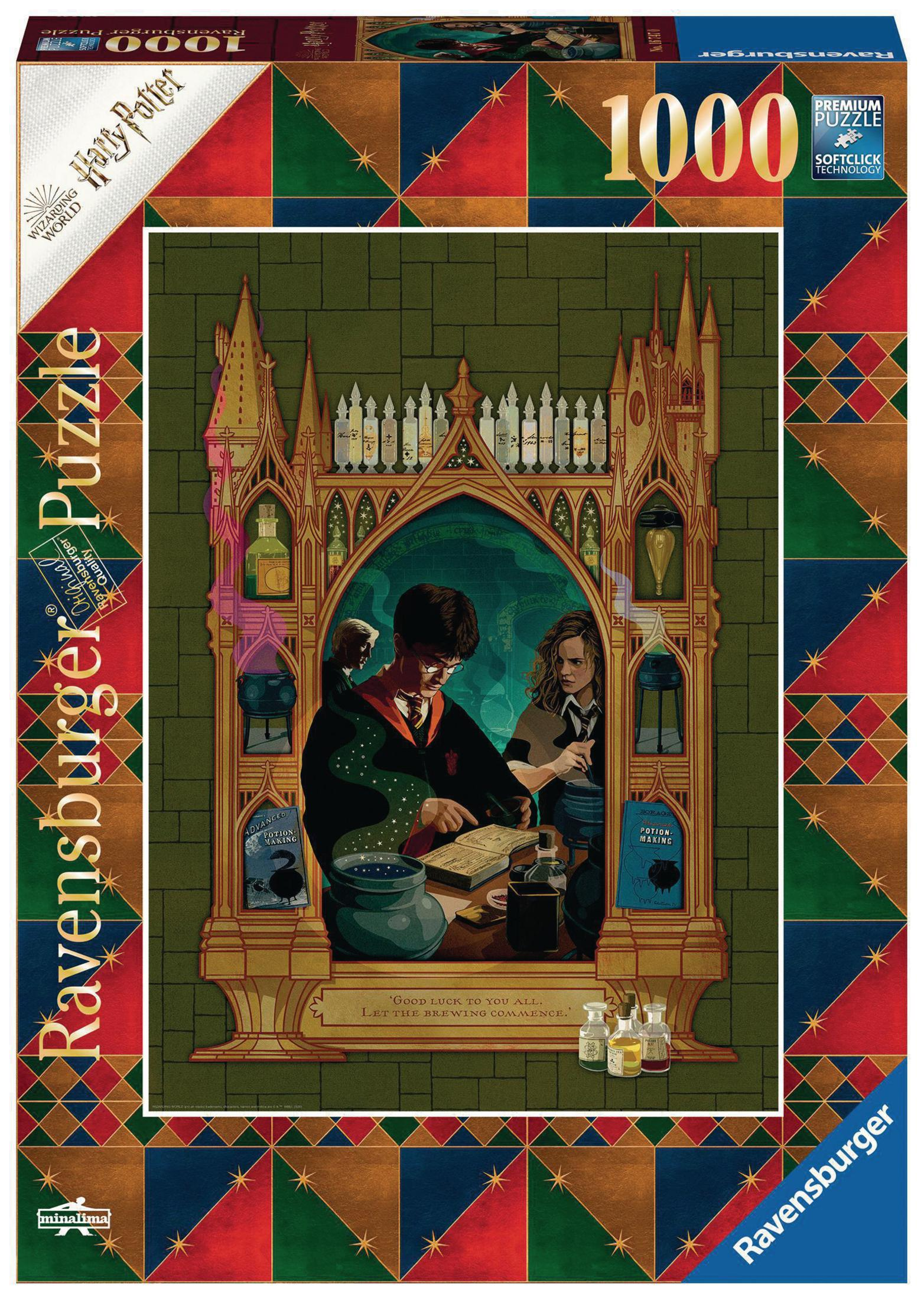 Puzzle Harry'ego Pottera. Harry i Hermiona. Różne mikstury na stole.
