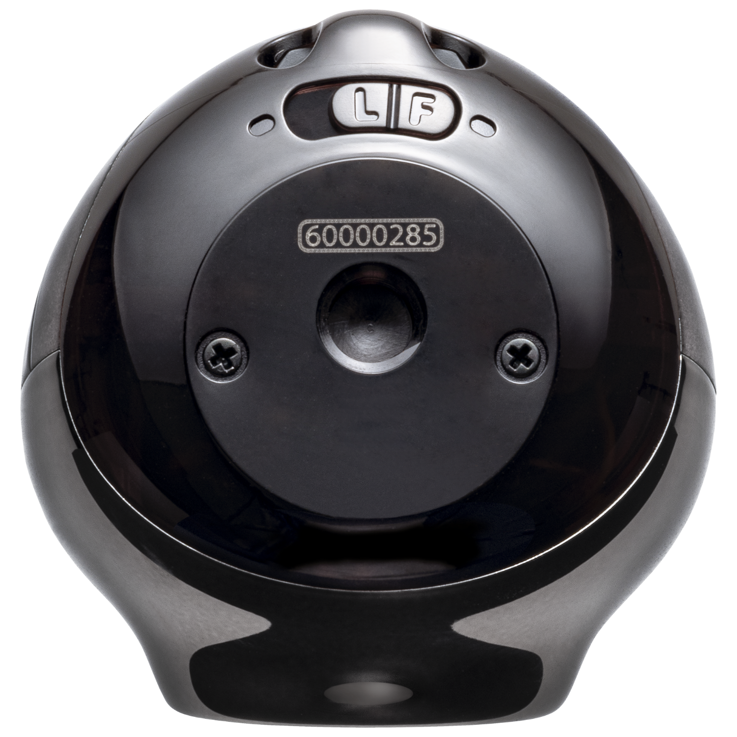 Zbliżenie błyszczącego czarnego urządzenia z zagłębionym obszarem z tekstem i numerami.