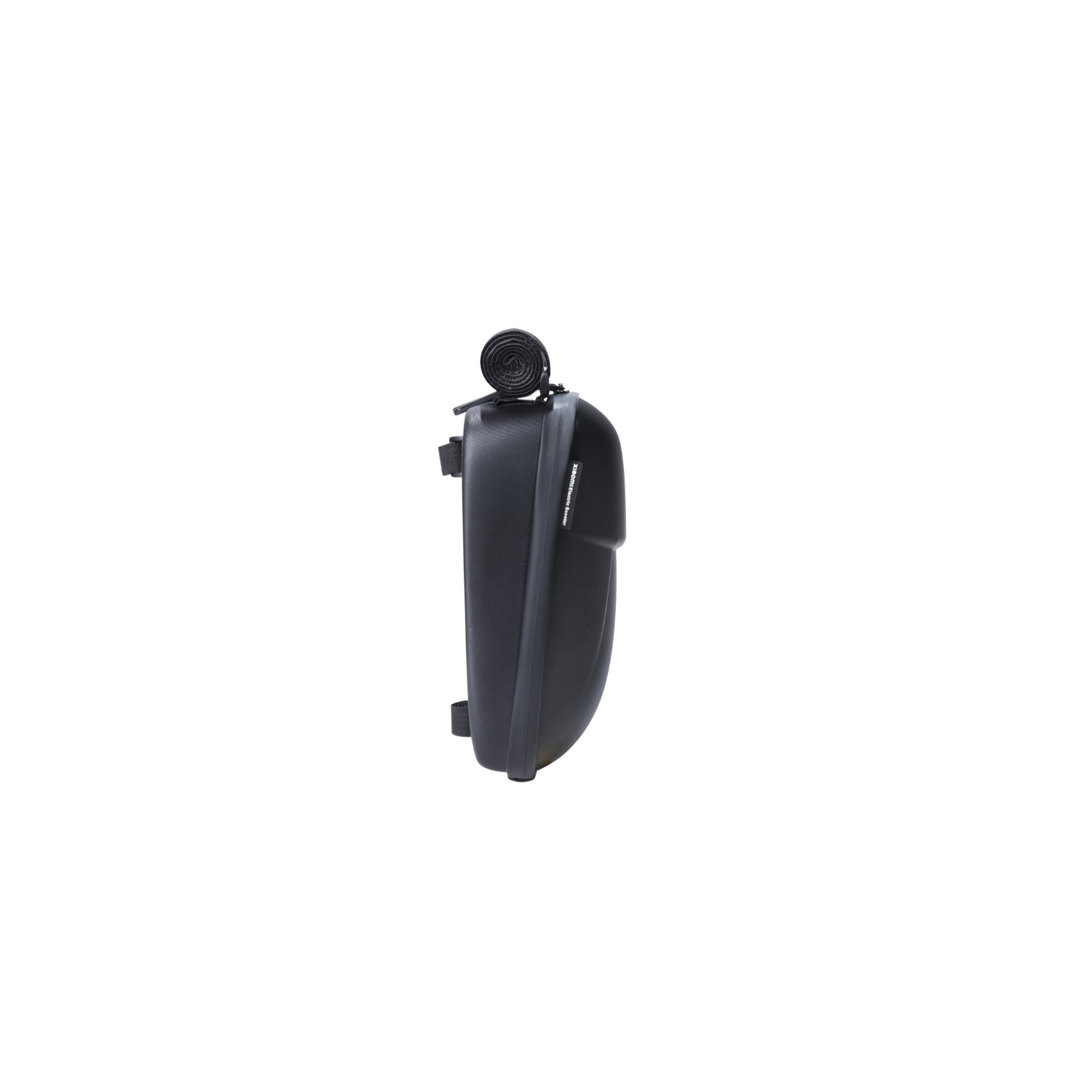 Schwarze Topeak-Fahrradtasche. Sie ist oval, hat einen Riemen oben und ein Logo an der Seite.
