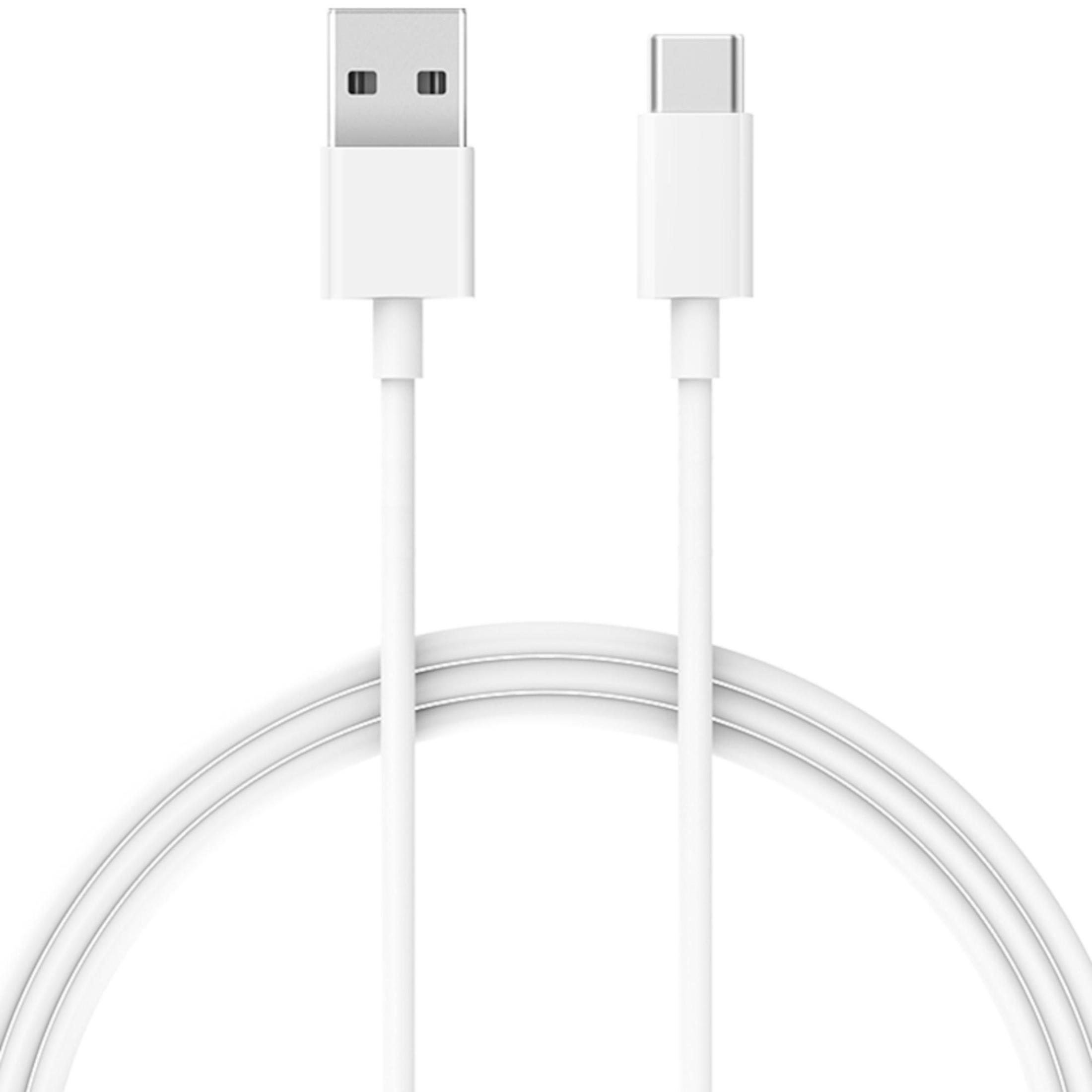 Biały kabel USB do USB-C, widoczne dwa końce, na białym tle.