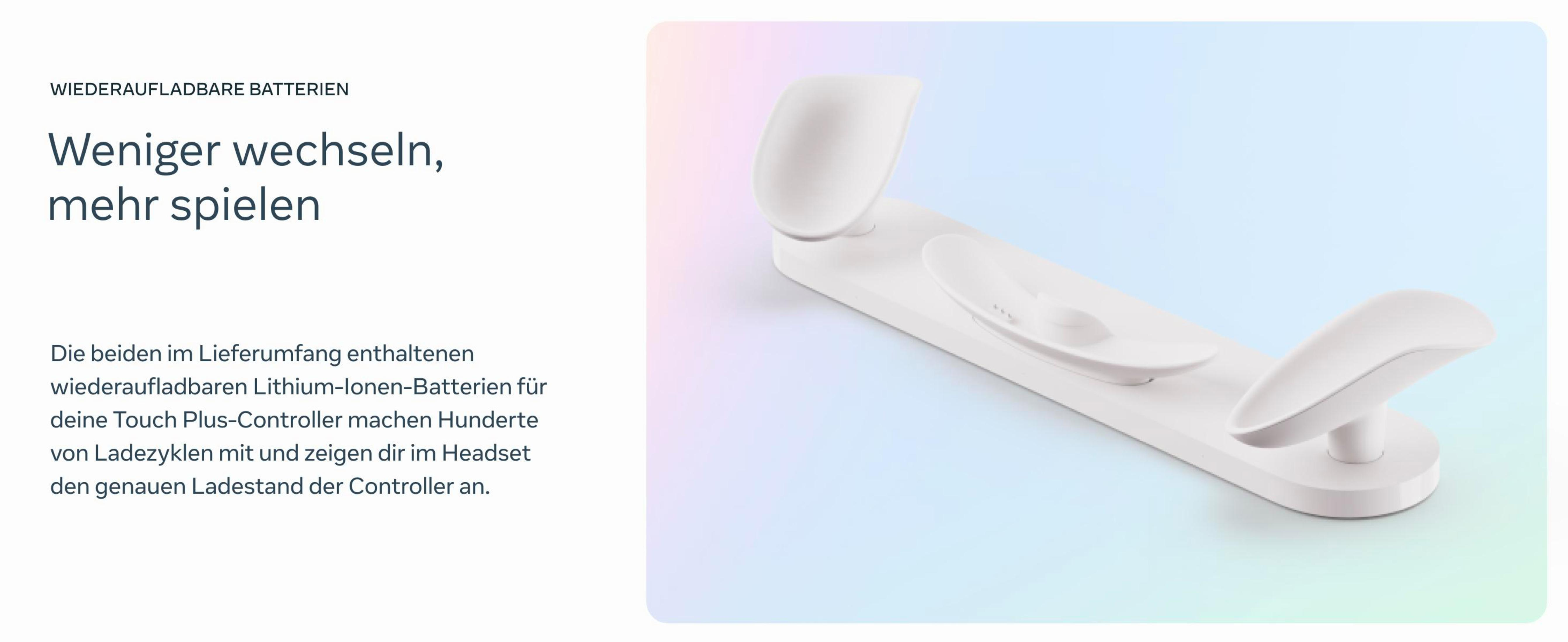Ladestation für VR-Controller. Verfügt über zwei weiße Ladeschalen.