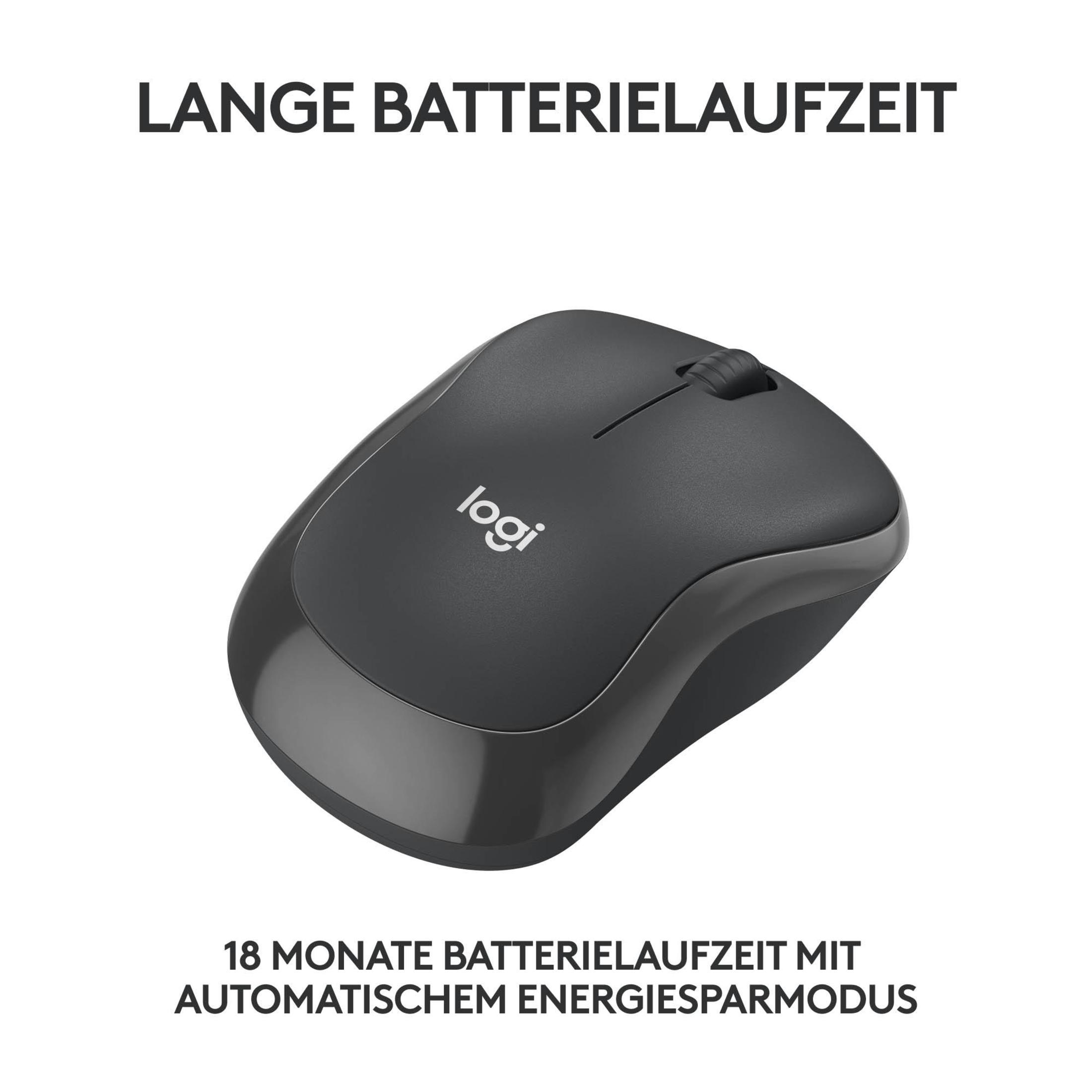 Czarna bezprzewodowa mysz Logitech na białej powierzchni.