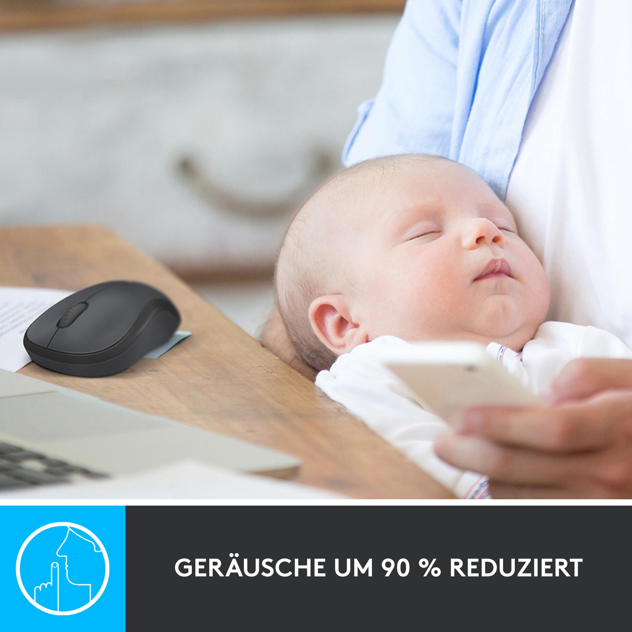 Baby sleeping on a person's lap next to a computer mouse.