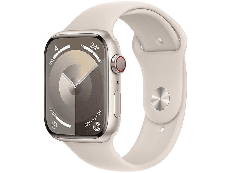 APPLE S9 45 ALU CEL STAR (STAR+SPORT BAND+L) Smartwatch Aluminium Fluorelastomer, 150 - 200 mm, Polarstern