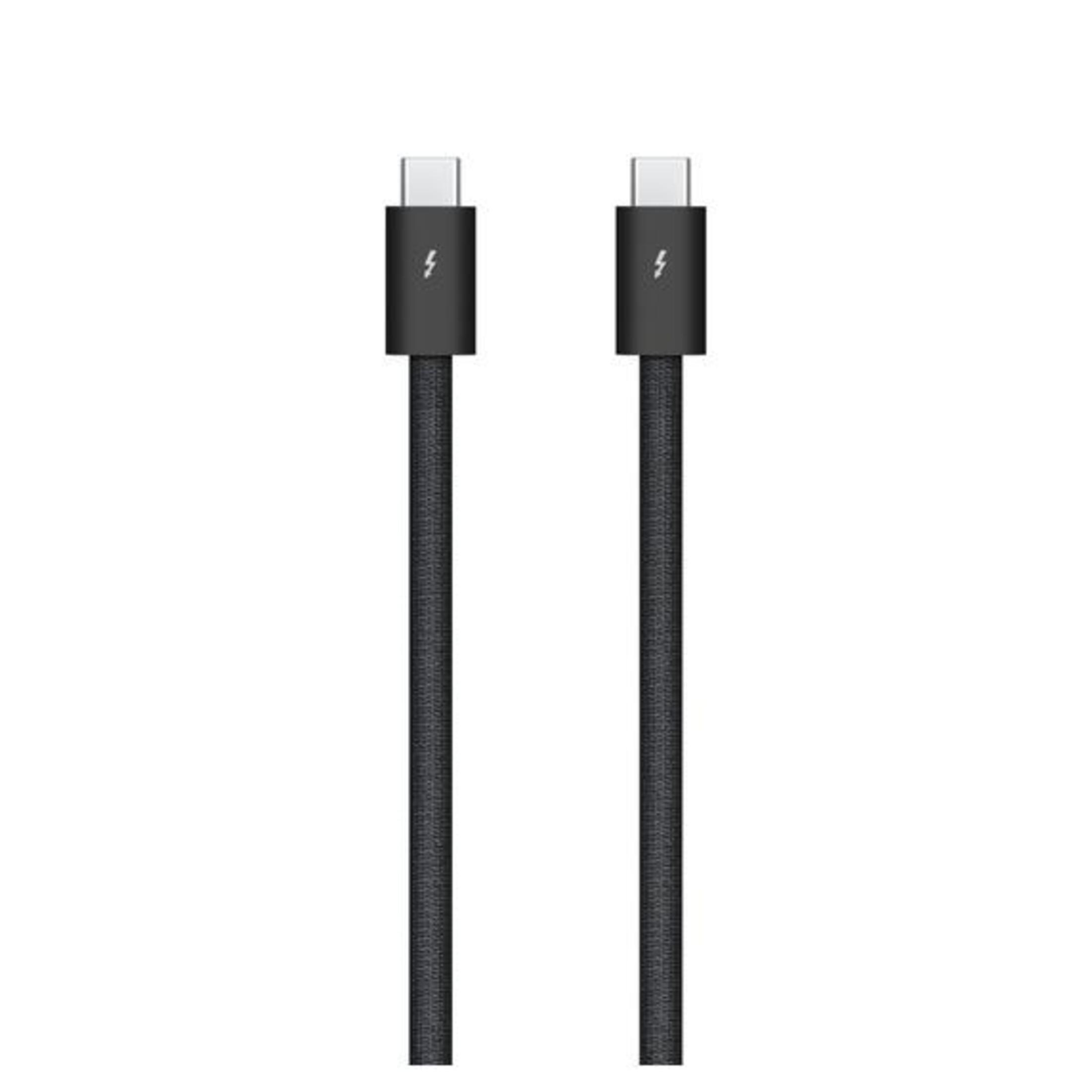 Deux câbles USB-C noirs avec un symbole d'éclair sur les connecteurs.