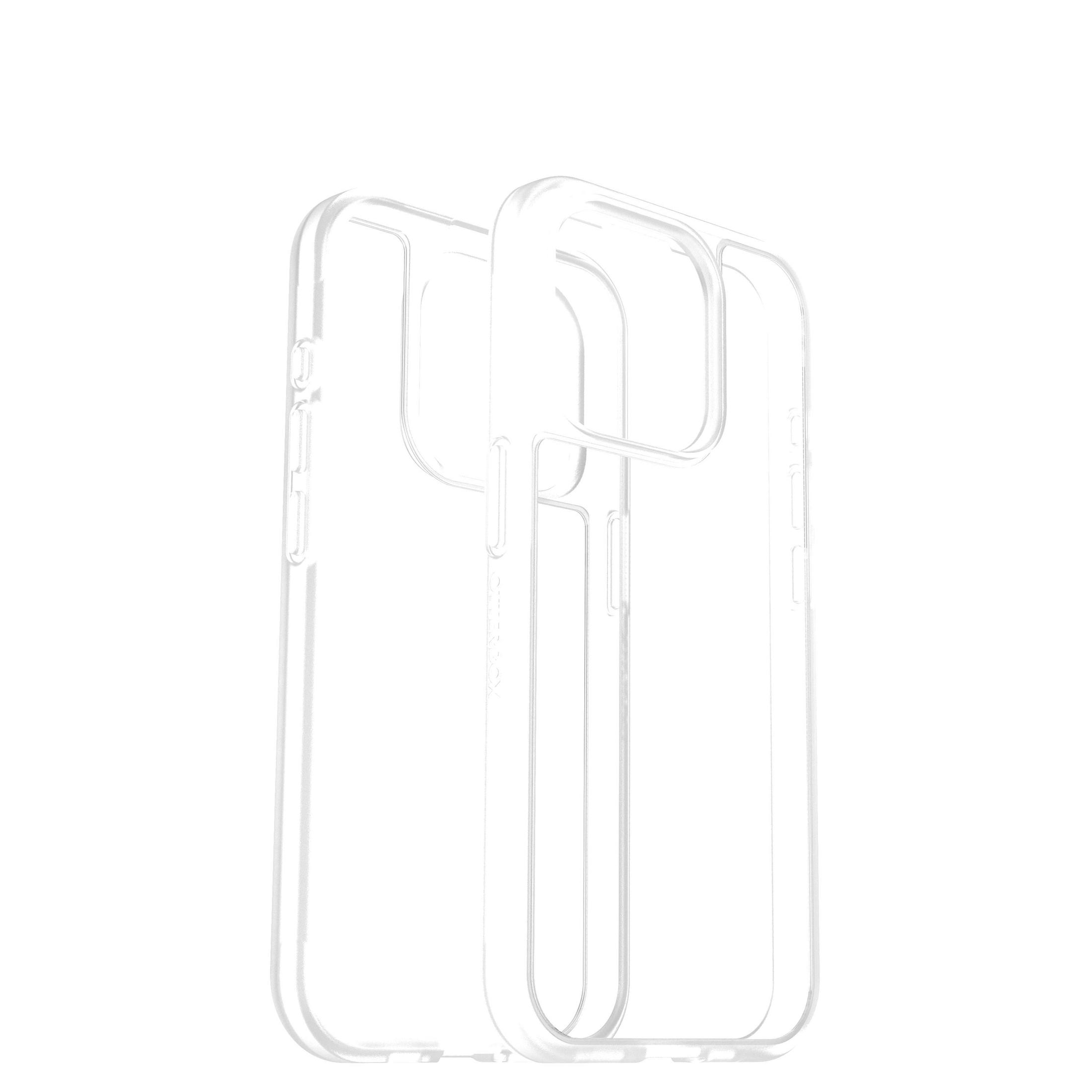 Zwei transparente Telefonhüllen, eine in der anderen, vor weißem Hintergrund.