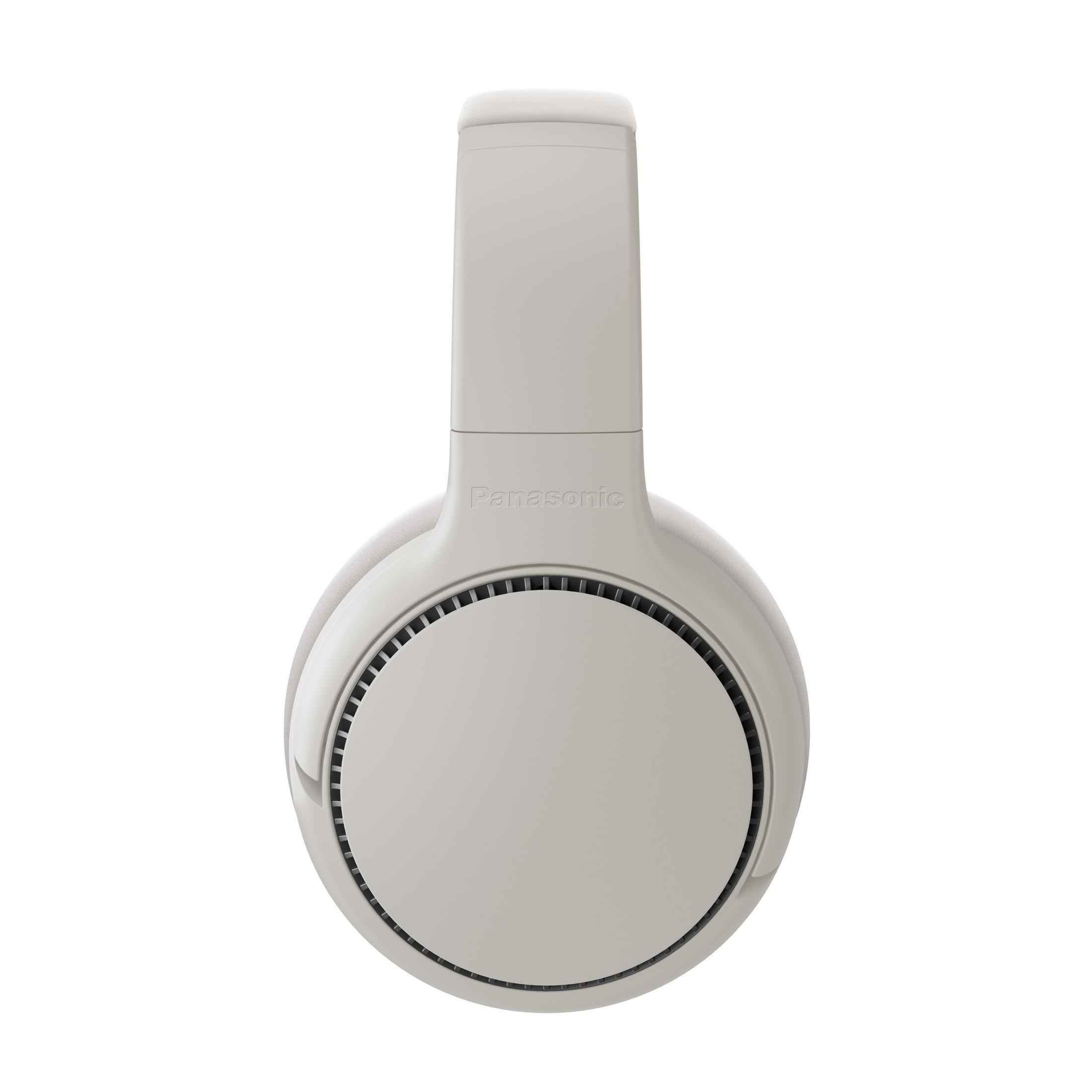 Auriculares Panasonic blancos. Los auriculares tienen un diseño de copa de oído redonda.