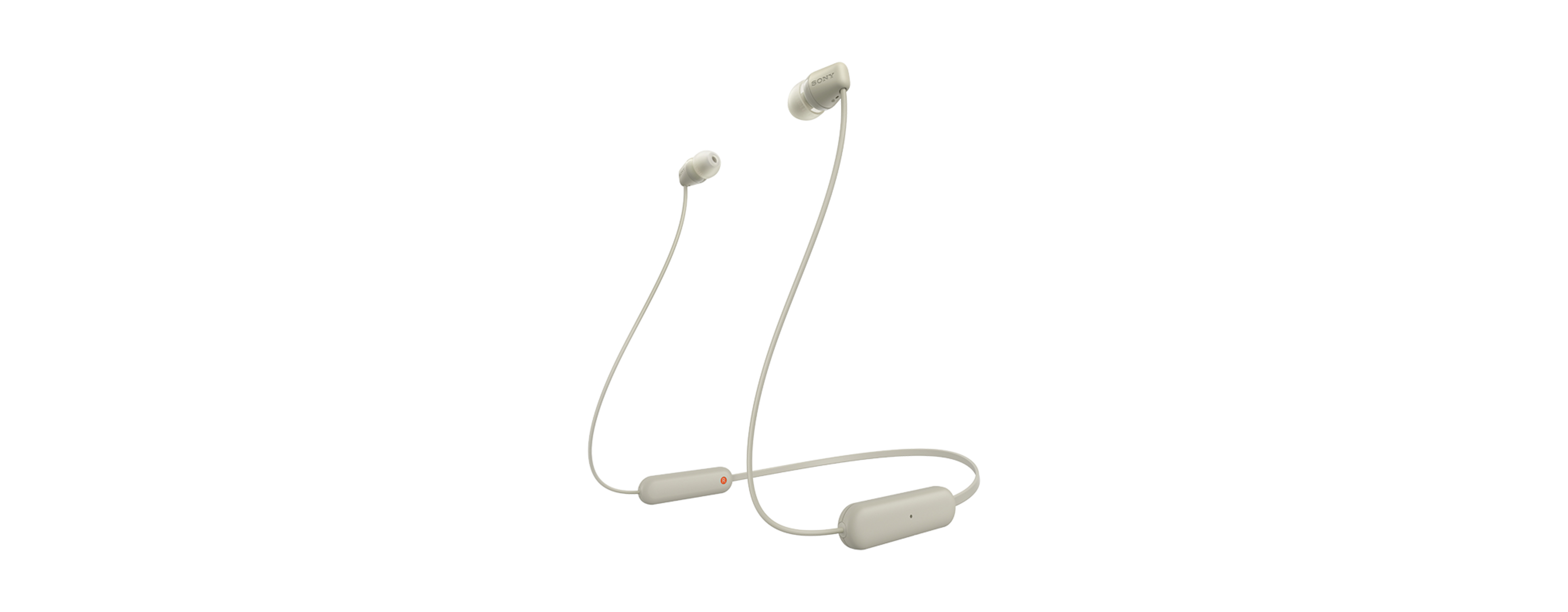 Auriculares inalámbricos blancos con banda de conexión, sobre fondo blanco.