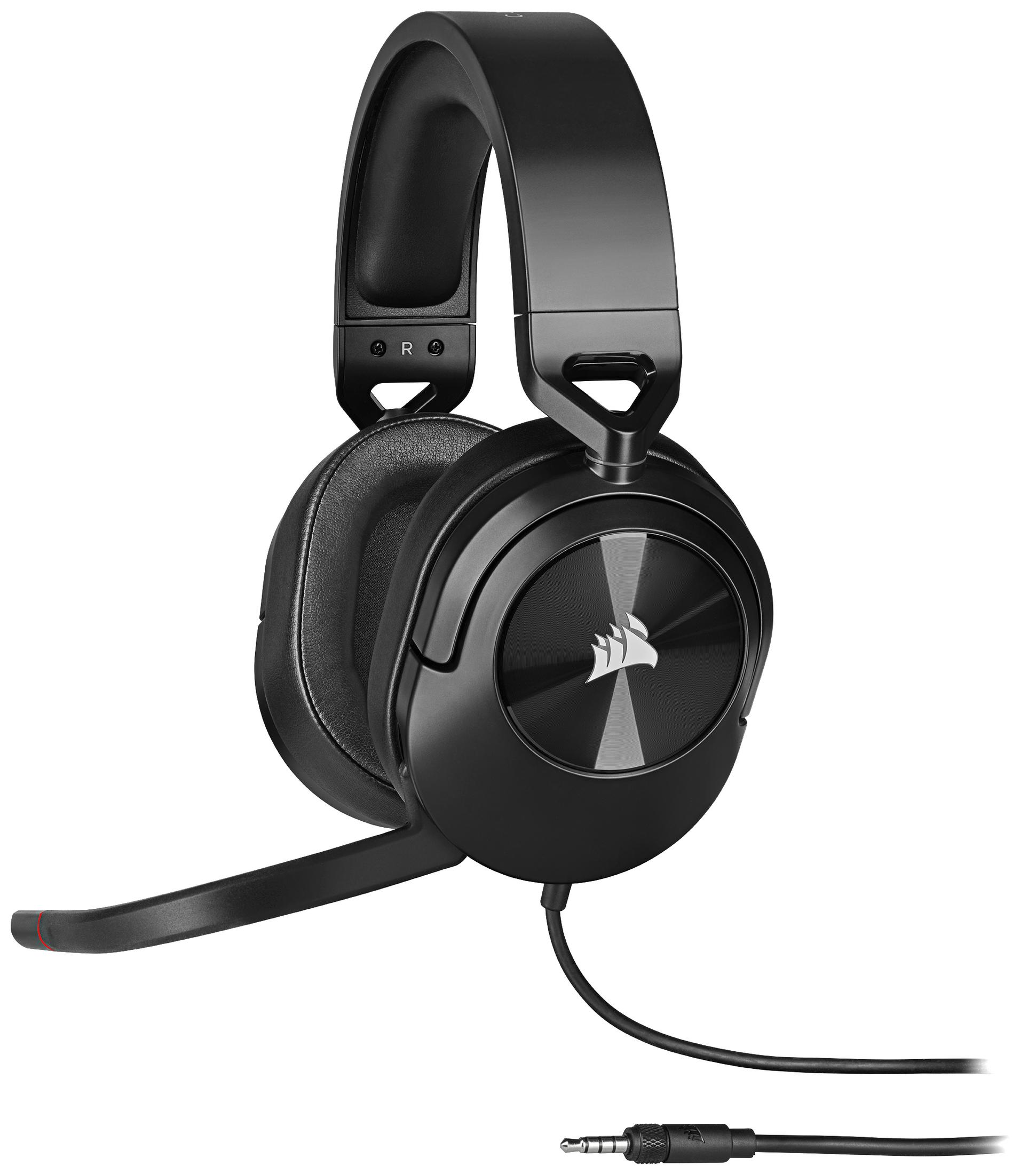 Schwarzes Over-Ear-Headset mit Mikrofon. Der Hintergrund ist weiß.