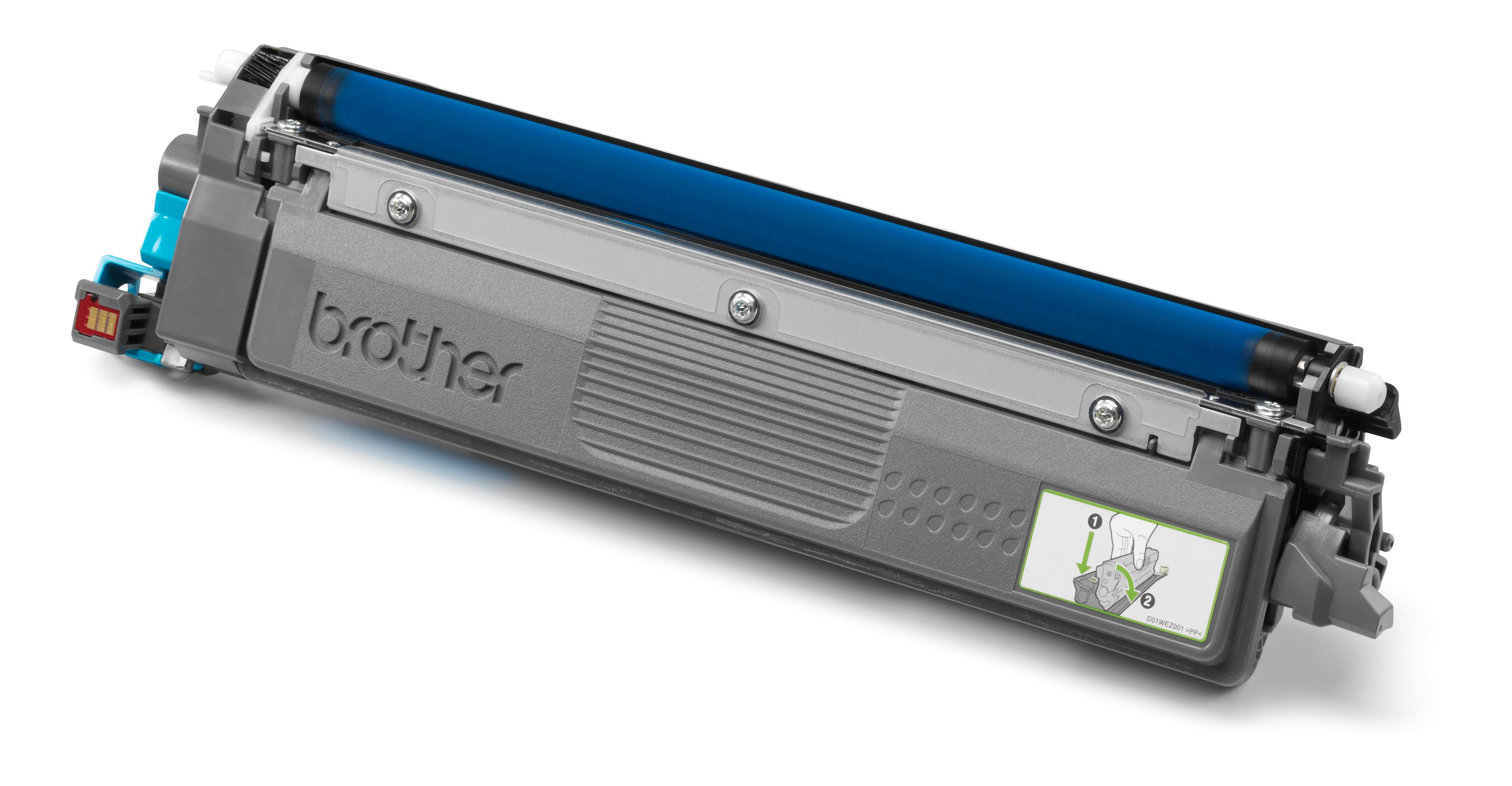 Szary i niebieski toner Brother na białym tle.
