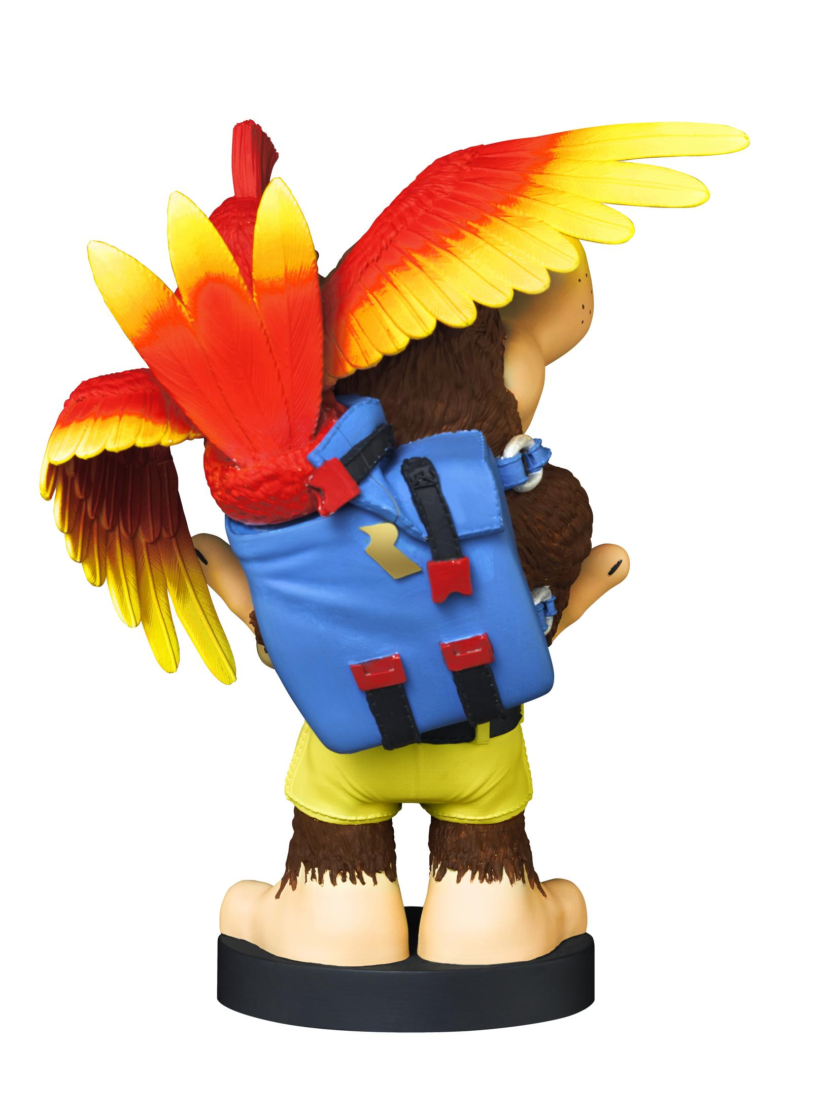Una statuetta di Banjo-Kazooie, vista posteriore. Ali rosse e gialle, zaino blu, pantaloncini gialli.