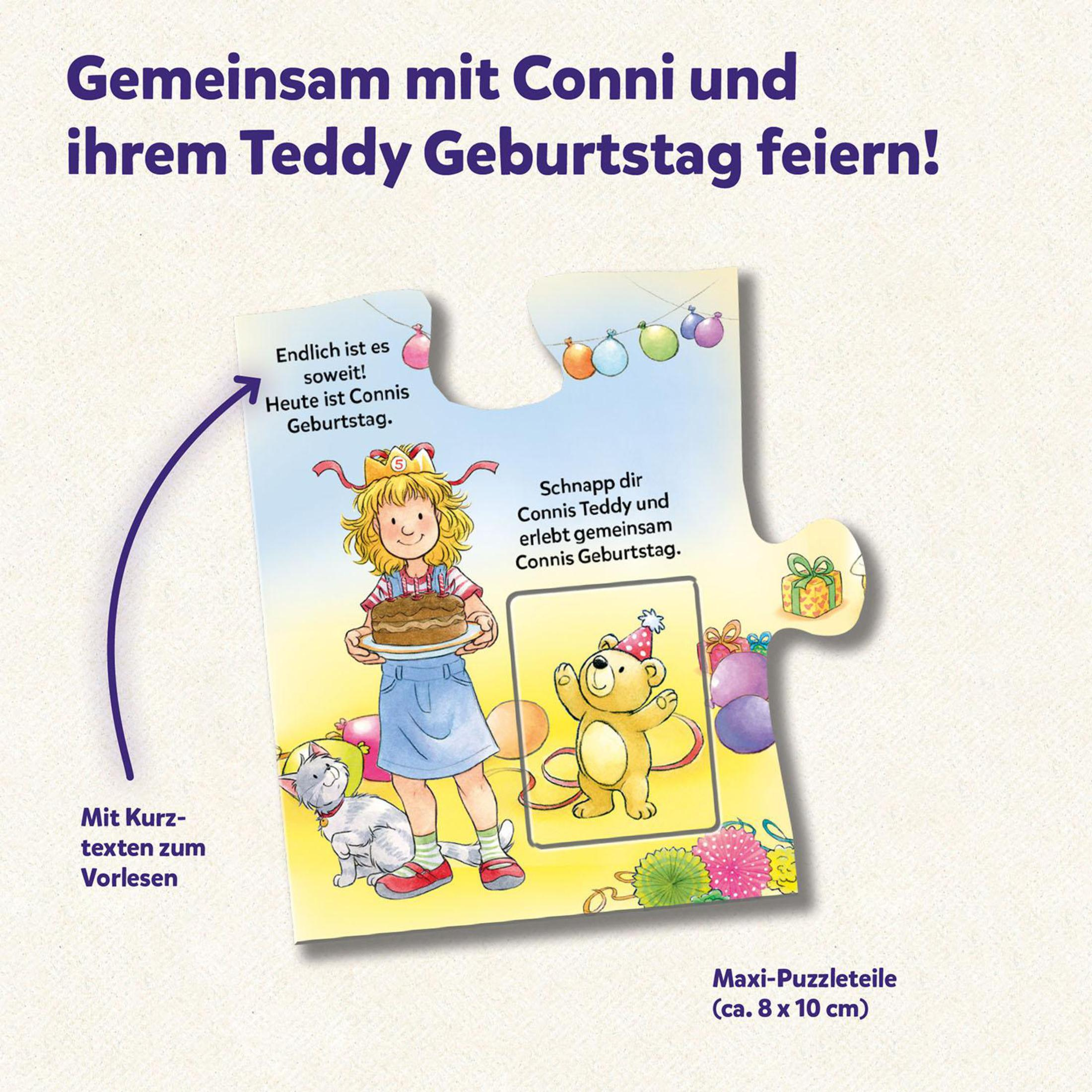Ein Puzzleteil mit einer Cartoon-Illustration einer Geburtstagsfeier.