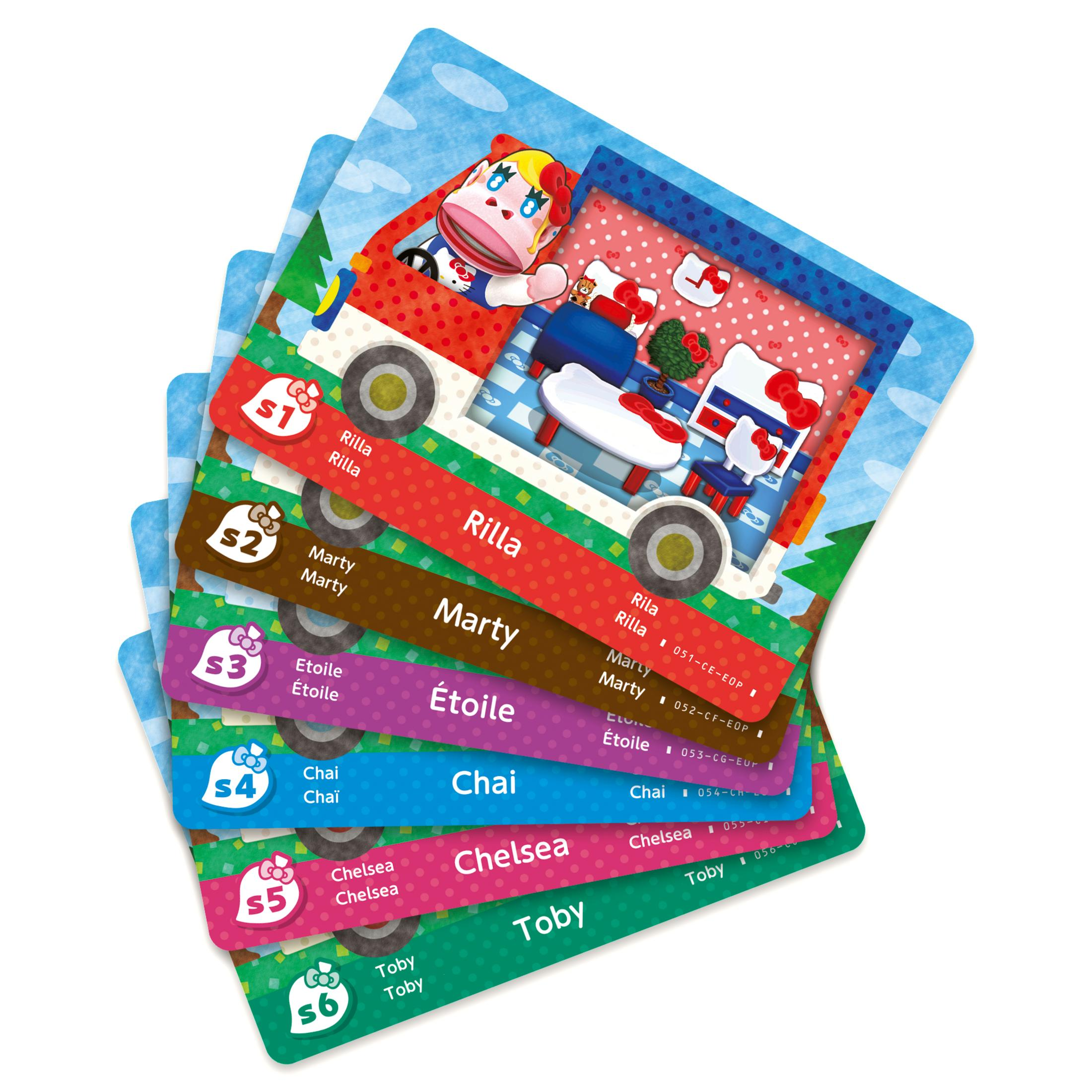Tarjetas coleccionables de Animal Crossing en blanco, con personajes y nombres.