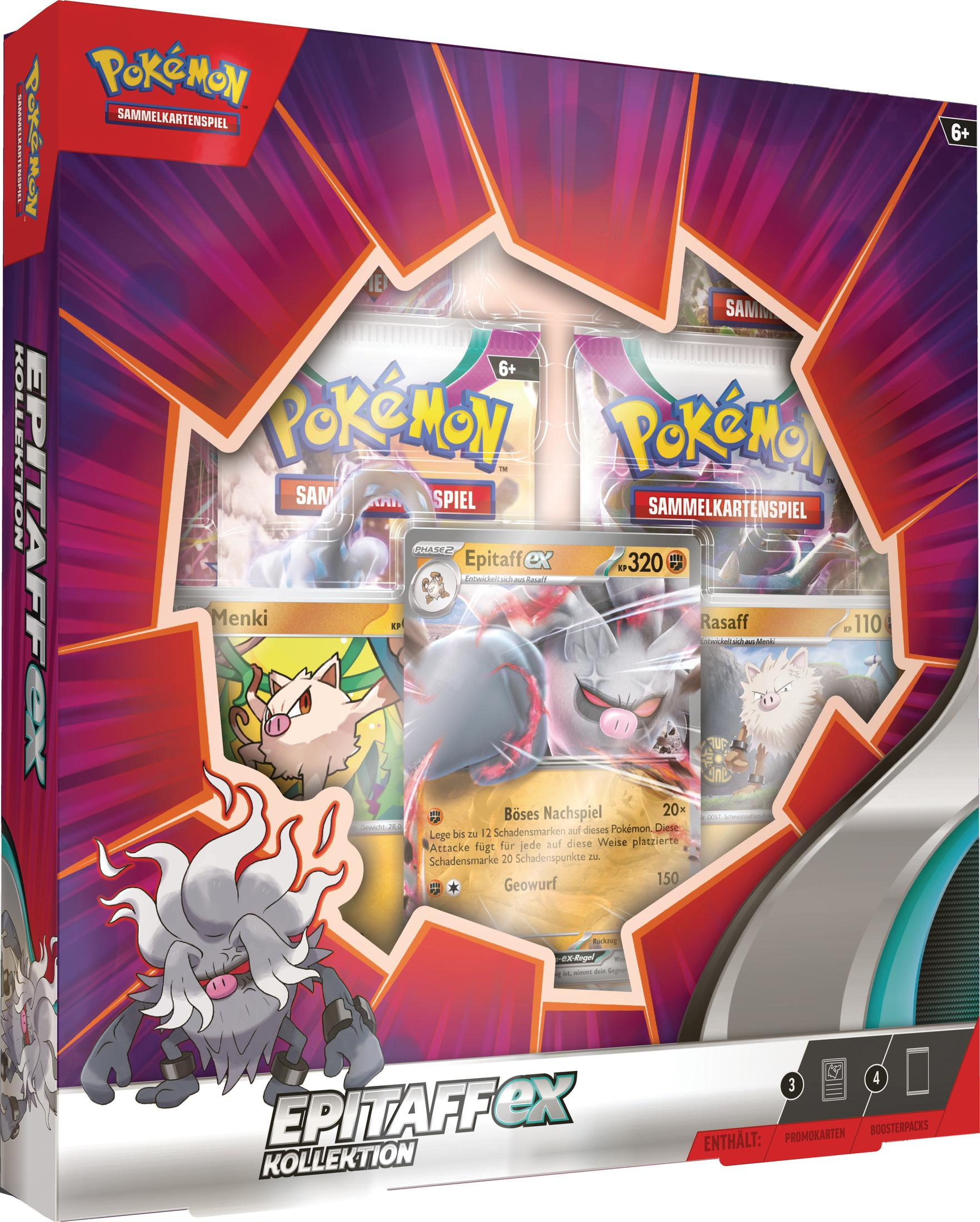 Pokemon-Sammelkartenspiel-Box-Set. Enthält Karten und Packs, mit einer großen Epitaffex-Illustration.