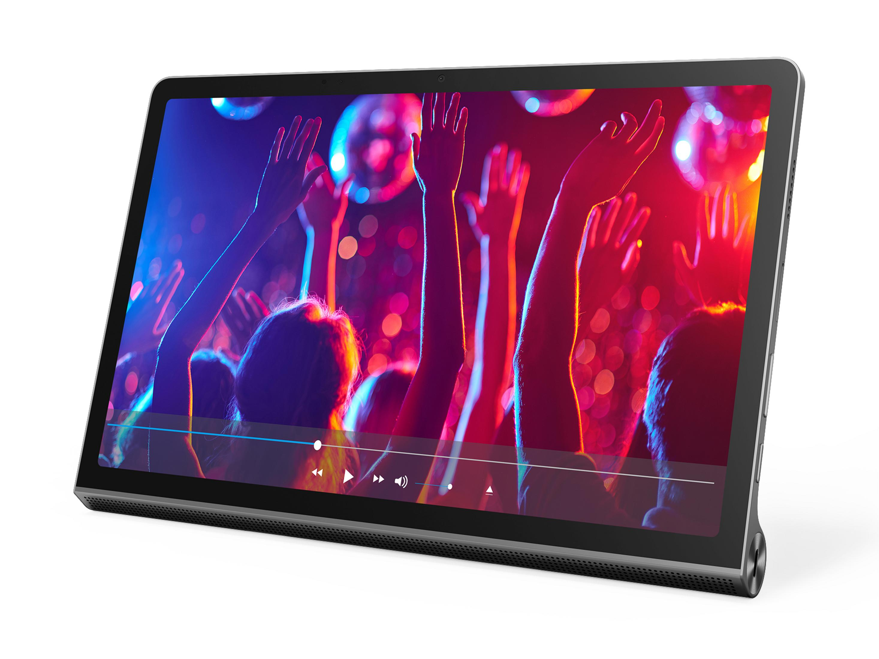 Tablet, das eine Partyszene mit tanzenden Menschen und bunten Lichtern zeigt.