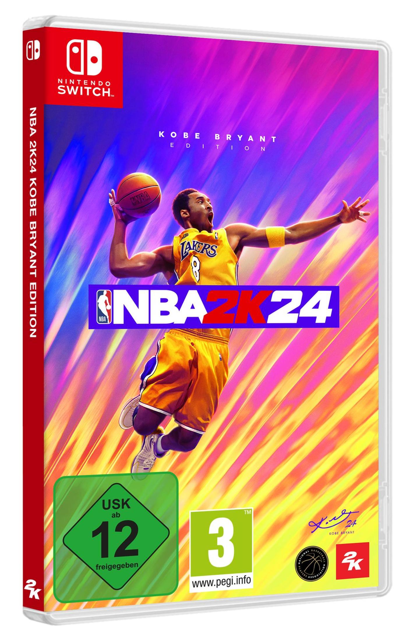 NBA 2K24 Spielhülle. Kobe Bryant Edition. Basketballspieler-Bild. Switch-Logo.