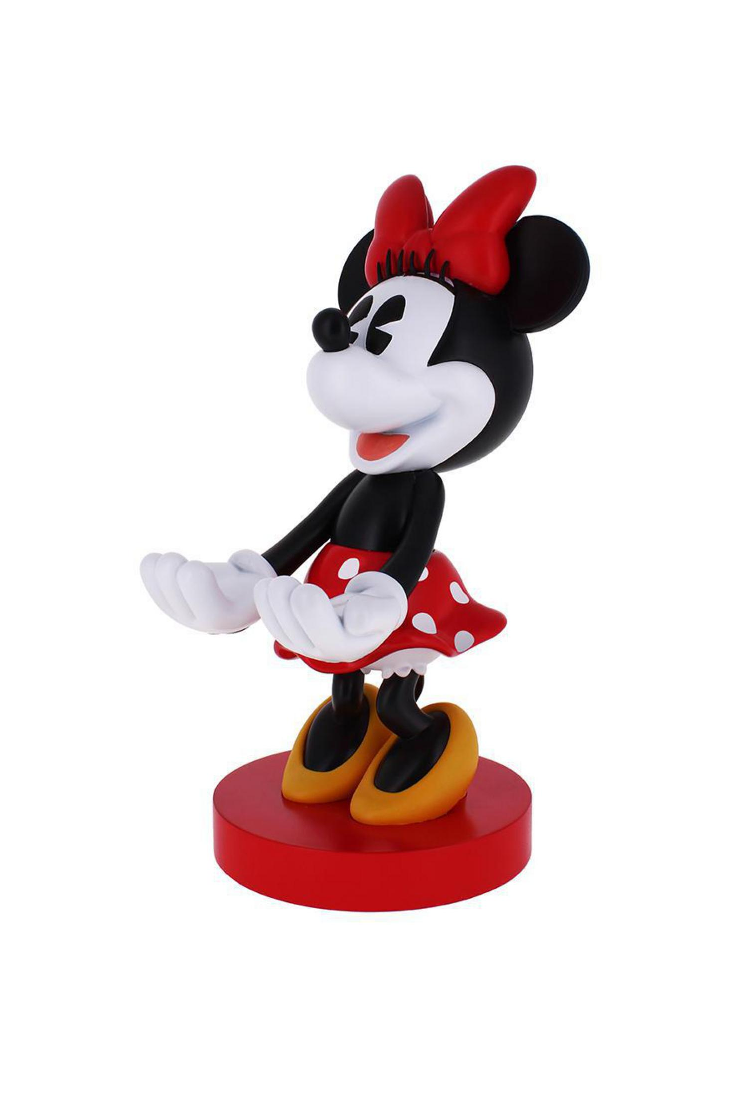 Figurina di Minnie Mouse in piedi su una base rossa, con un vestito rosso a pois bianchi e un fiocco rosso.