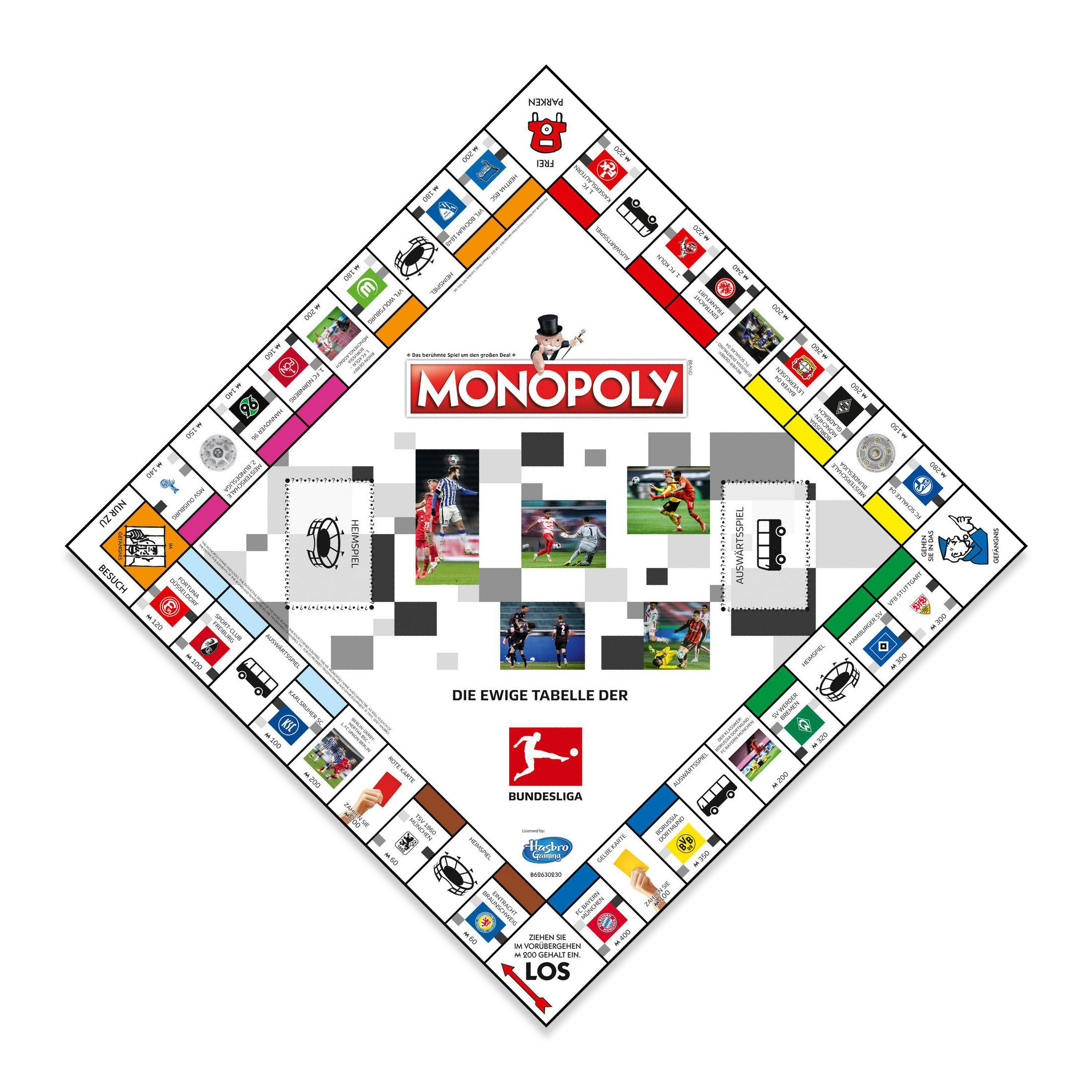 Monopoly Bundesliga Brettspiel mit Fußballbildern.