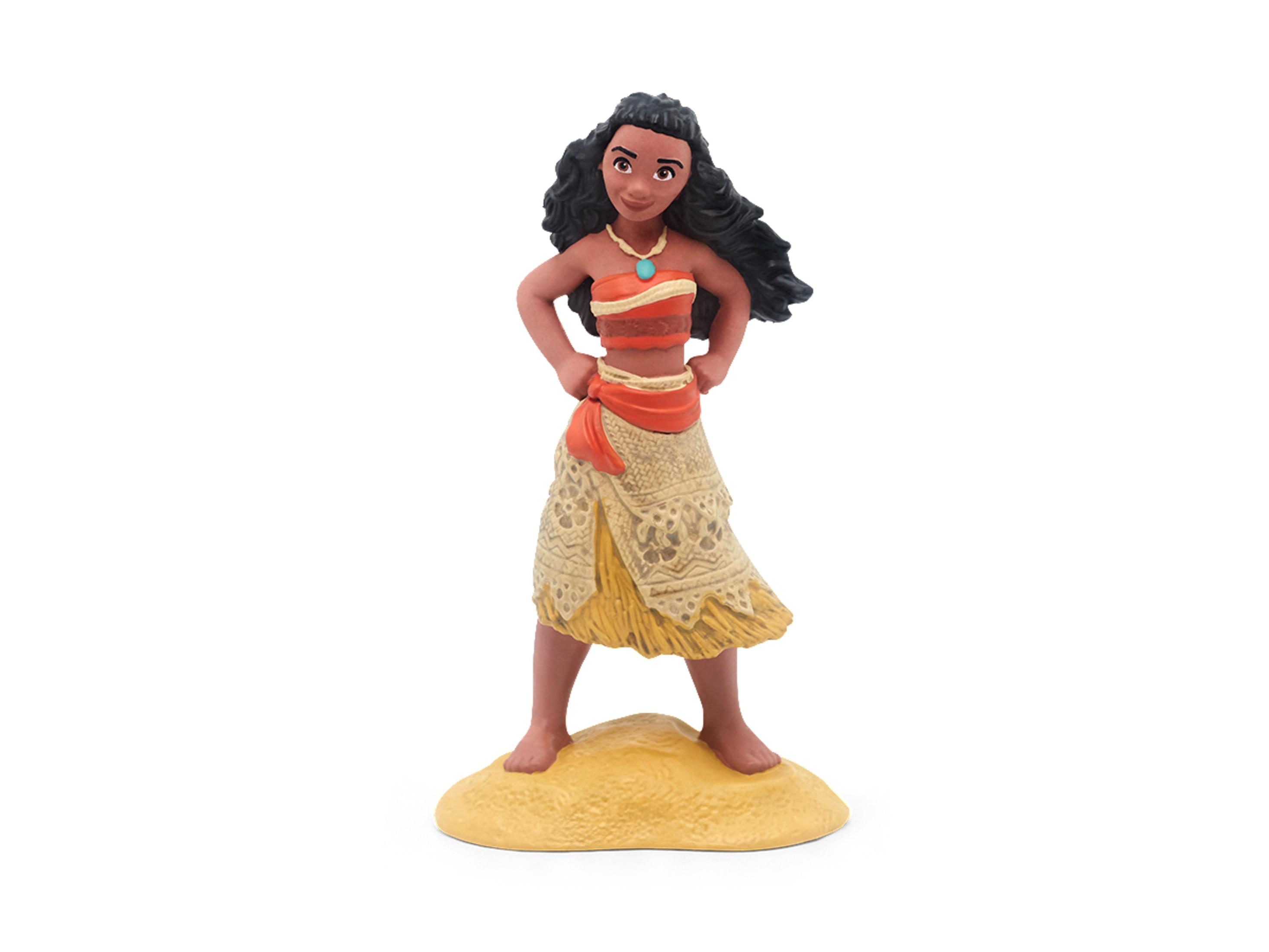 Figurine Moana en pose debout. Elle porte un haut rouge et une jupe. Base de sable brun clair.