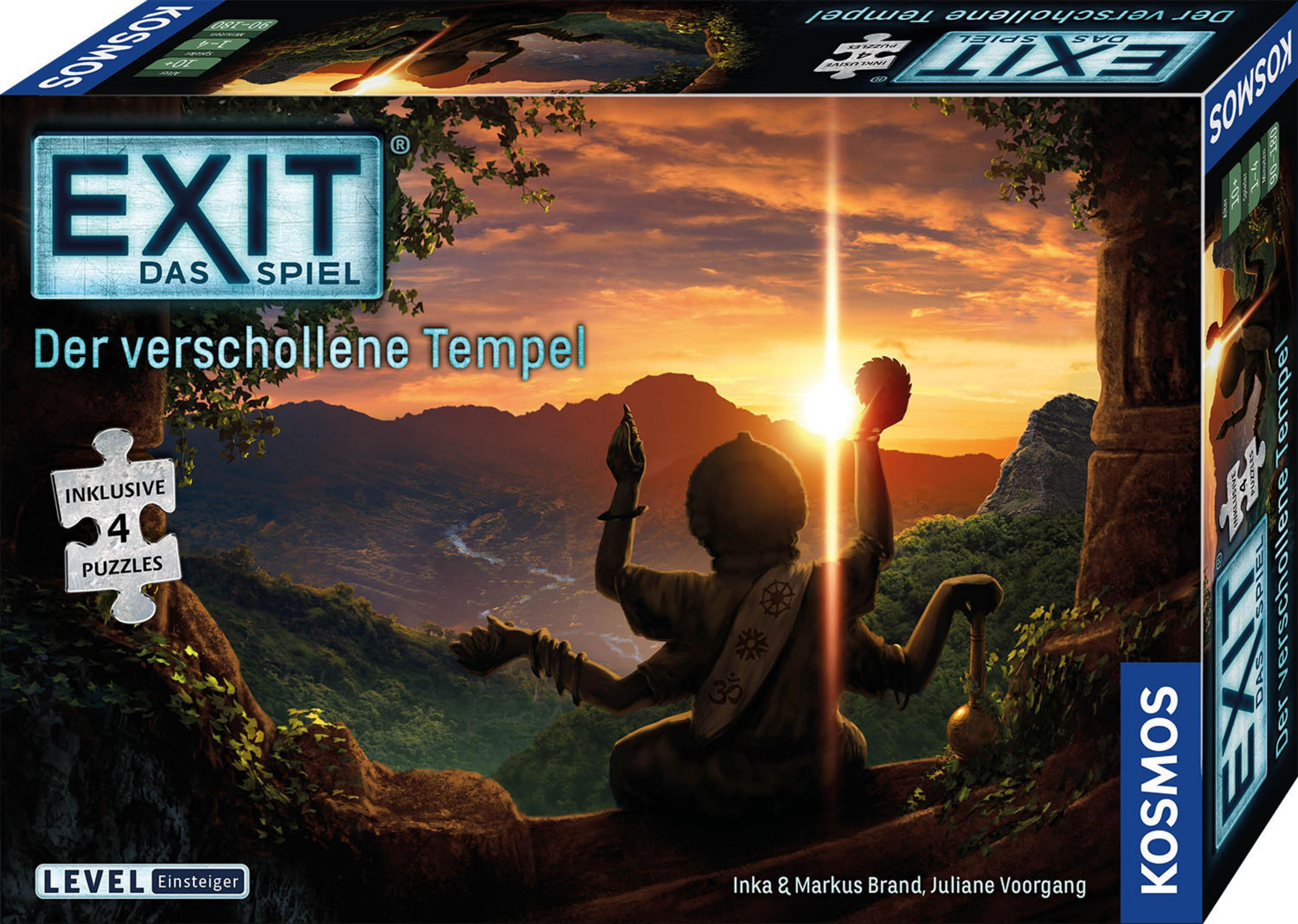 Exit: Das vergessene Tempel-Brettspiel-Box-Art mit einer Tempelszene bei Sonnenuntergang.