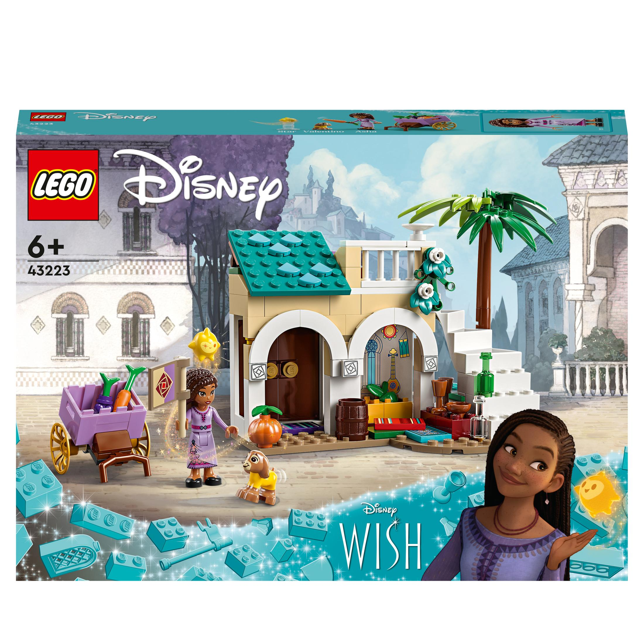 Zestaw Lego Disney. Ma dom, wózek z marchewkami i dwie postacie dziewczynki i psa.