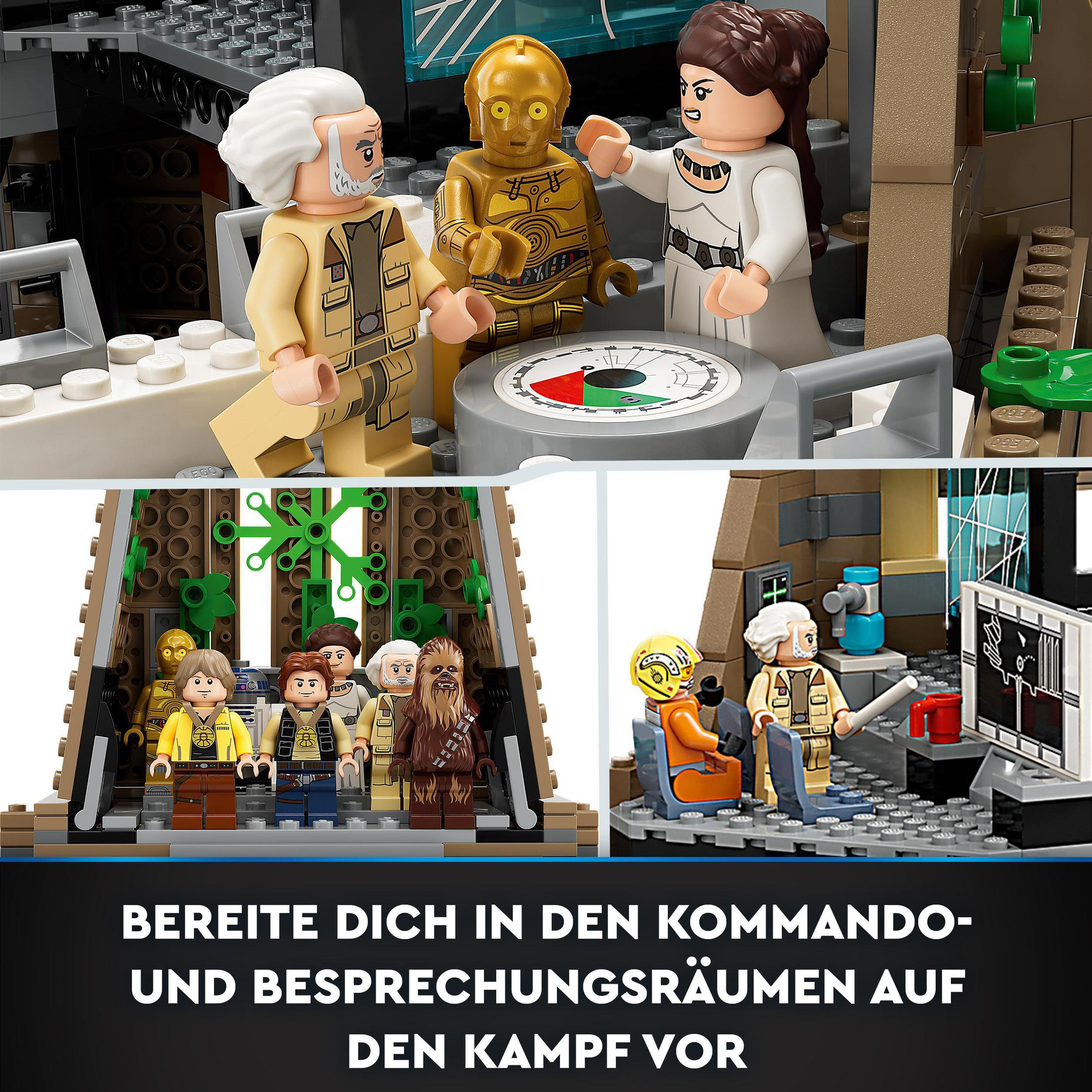 Zestaw Lego Star Wars z minifigurkami: Han Solo, Leia, C3PO i inni. Scena w pomieszczeniu.