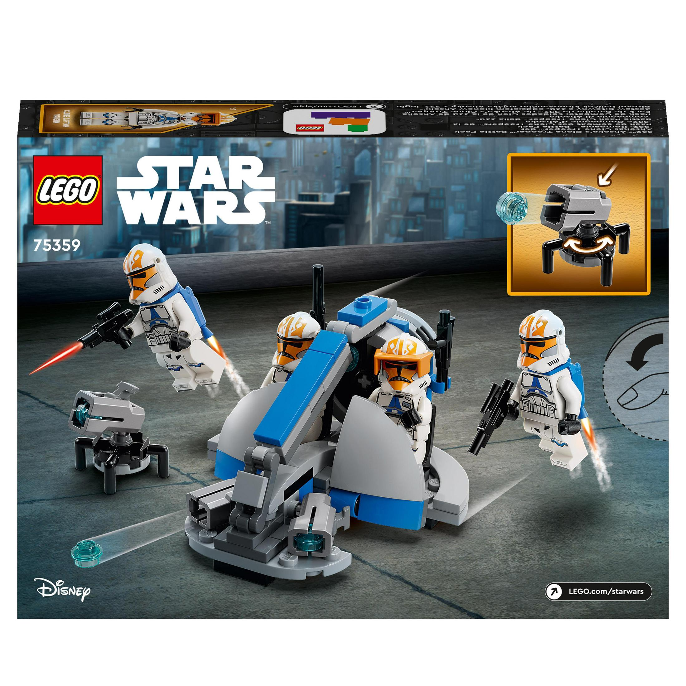 Een LEGO Star Wars-setdoos met een gevechtsscène met kloontroepen en gevechtsdroids.