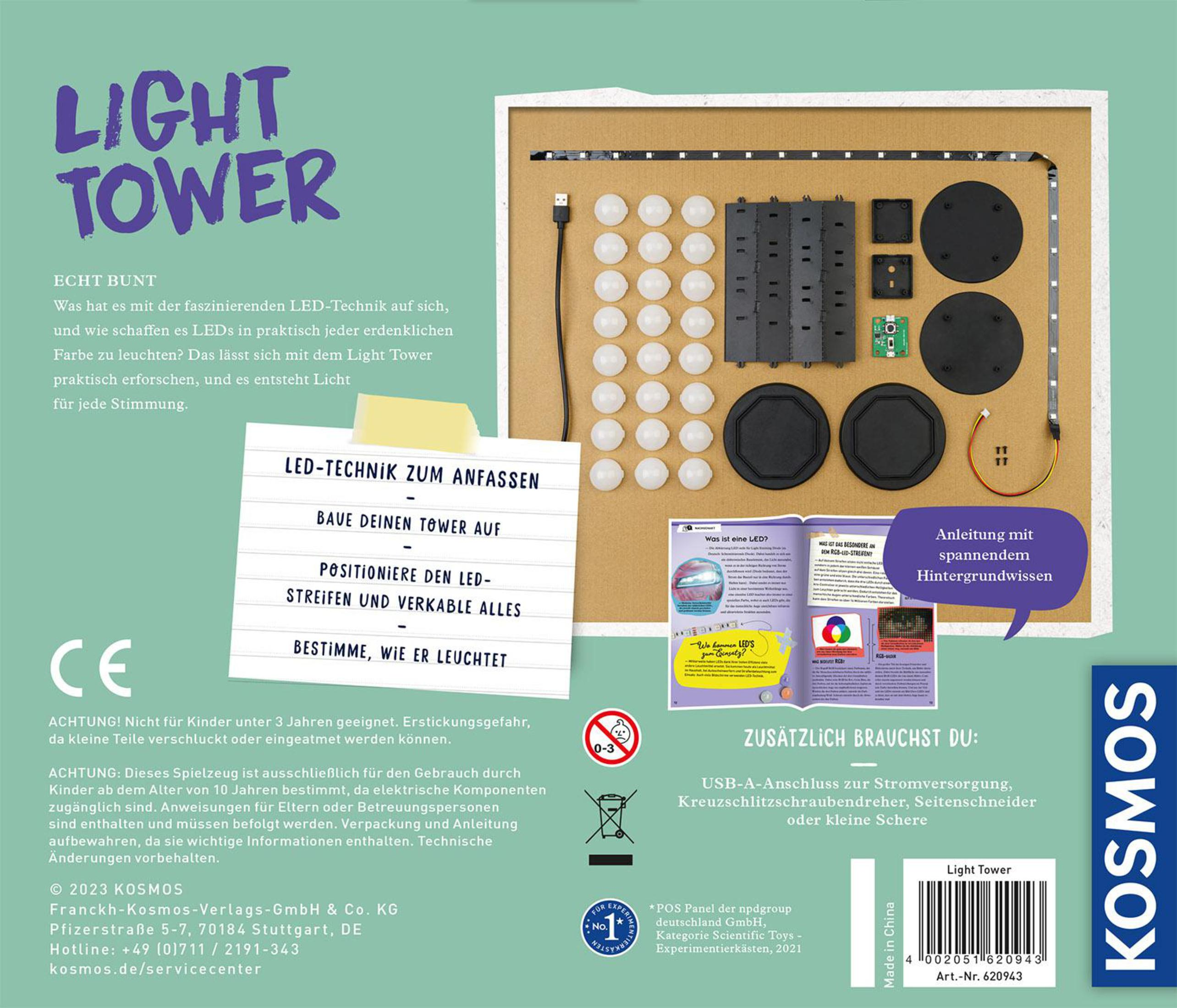 Eine Verpackungsbox mit Text und Bildern, ein Bausatz zum Lernen über LED-Technologie.