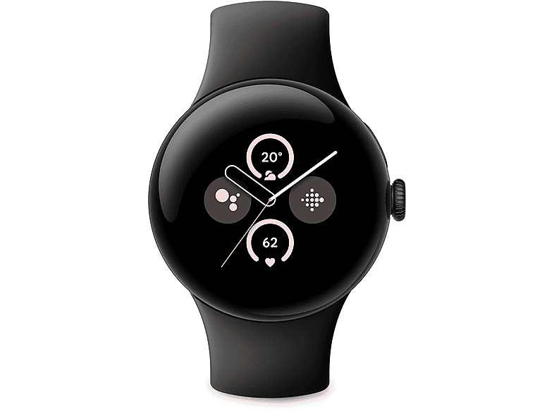 GOOGLE PIXEL WATCH 2 WIFI BLACK CASE AND OBSIDIAN BAND Smartwatch Aluminium Fluorelastomer, 130–175 mm, 165–210 mm, Matte Black/Obsidian