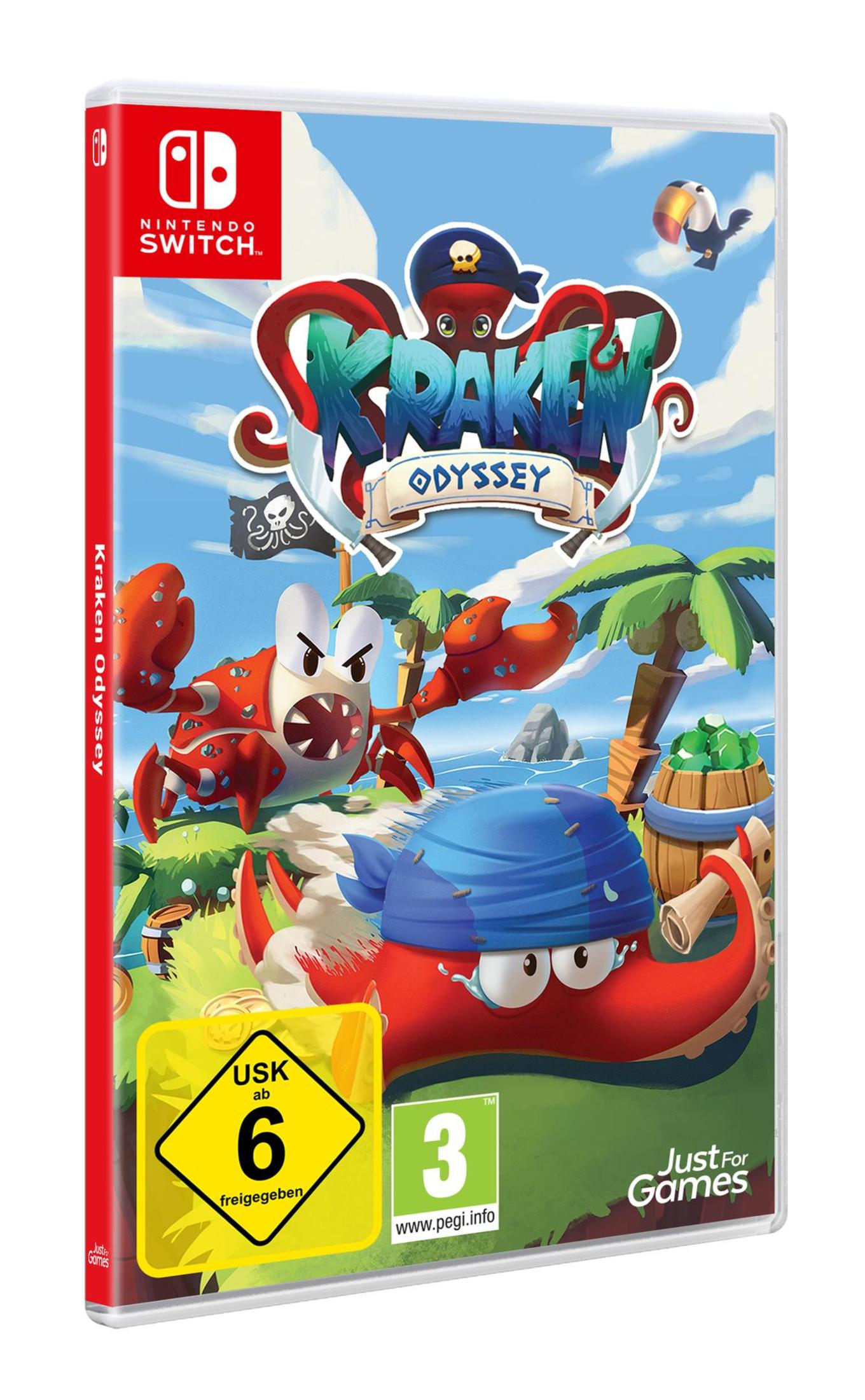Kraken Odyssey Spielhülle. Mit Piraten-Oktopus und Krebs auf blauem Hintergrund.