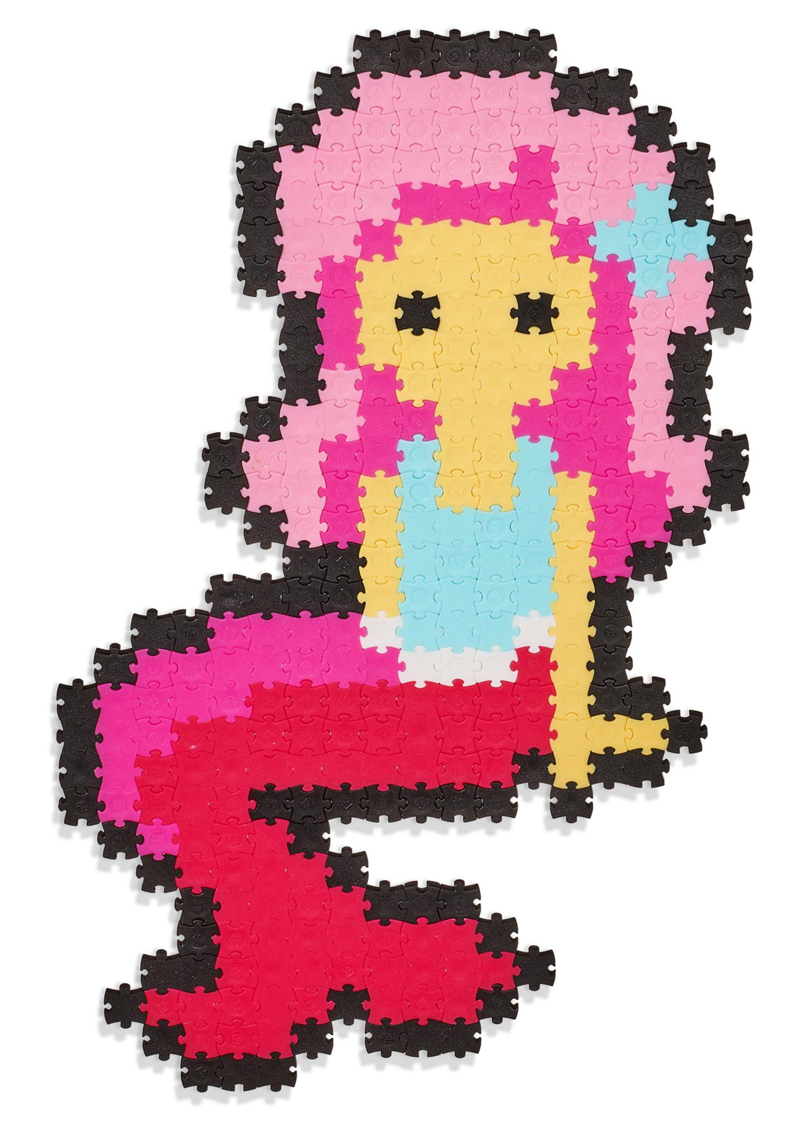 Pikselowa układanka syrenki z kolorowych elementów.