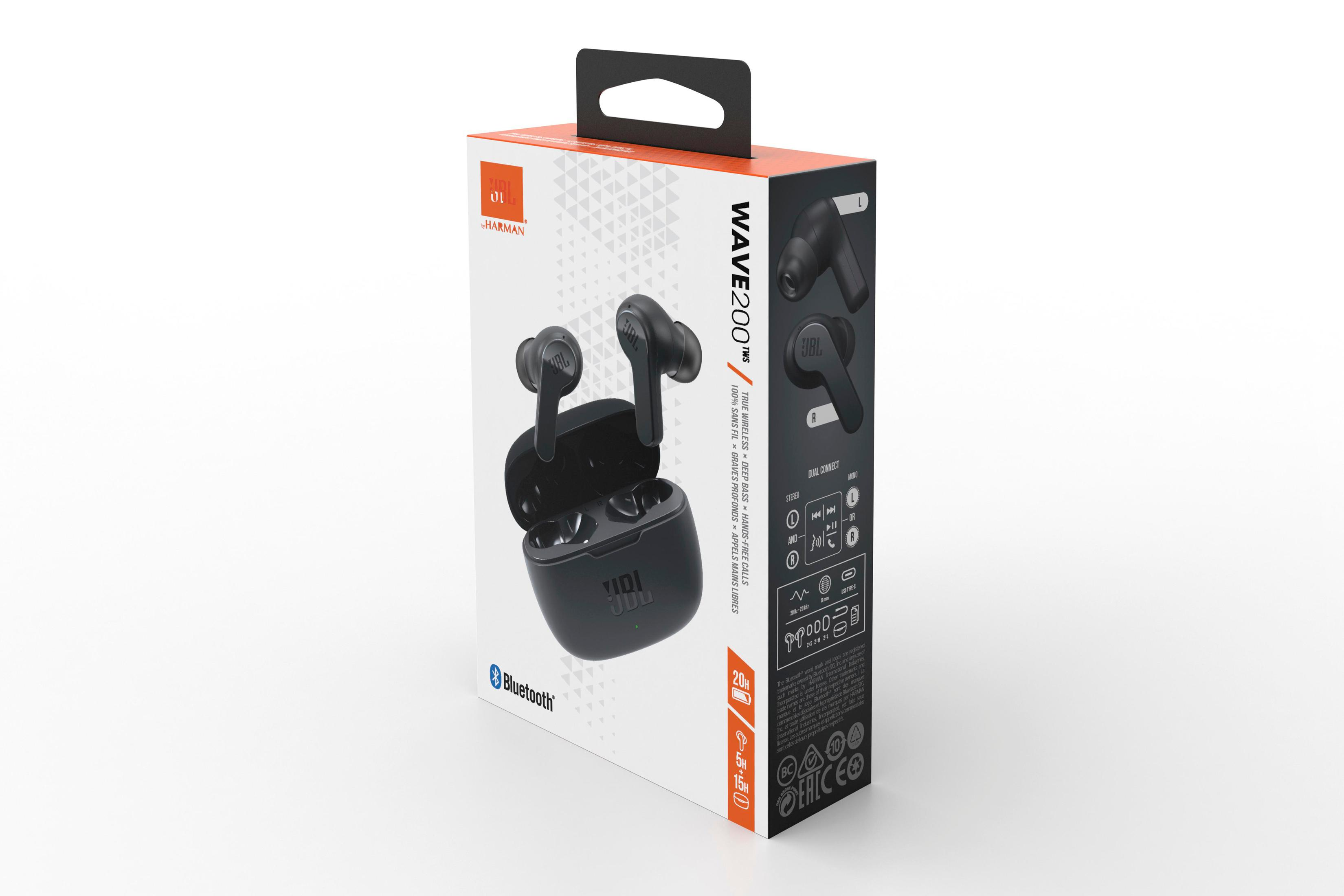 JBL Wave 200TWS Auricolari True Wireless - Bluetooth 20h Autonomia - IPX2 Nero Con Custodia