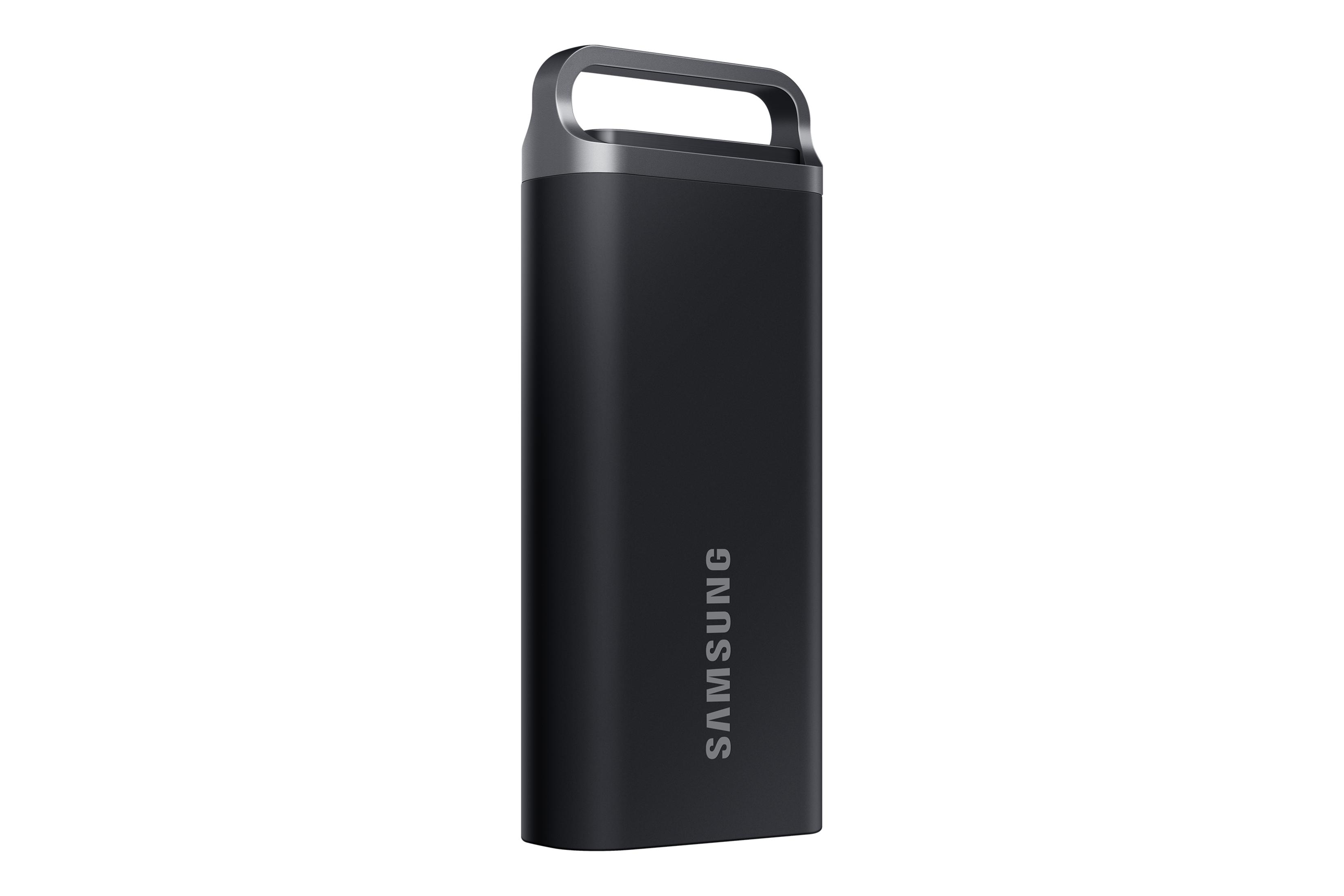 Czarny pendrive Samsung z uchwytem i logo Samsung z boku.