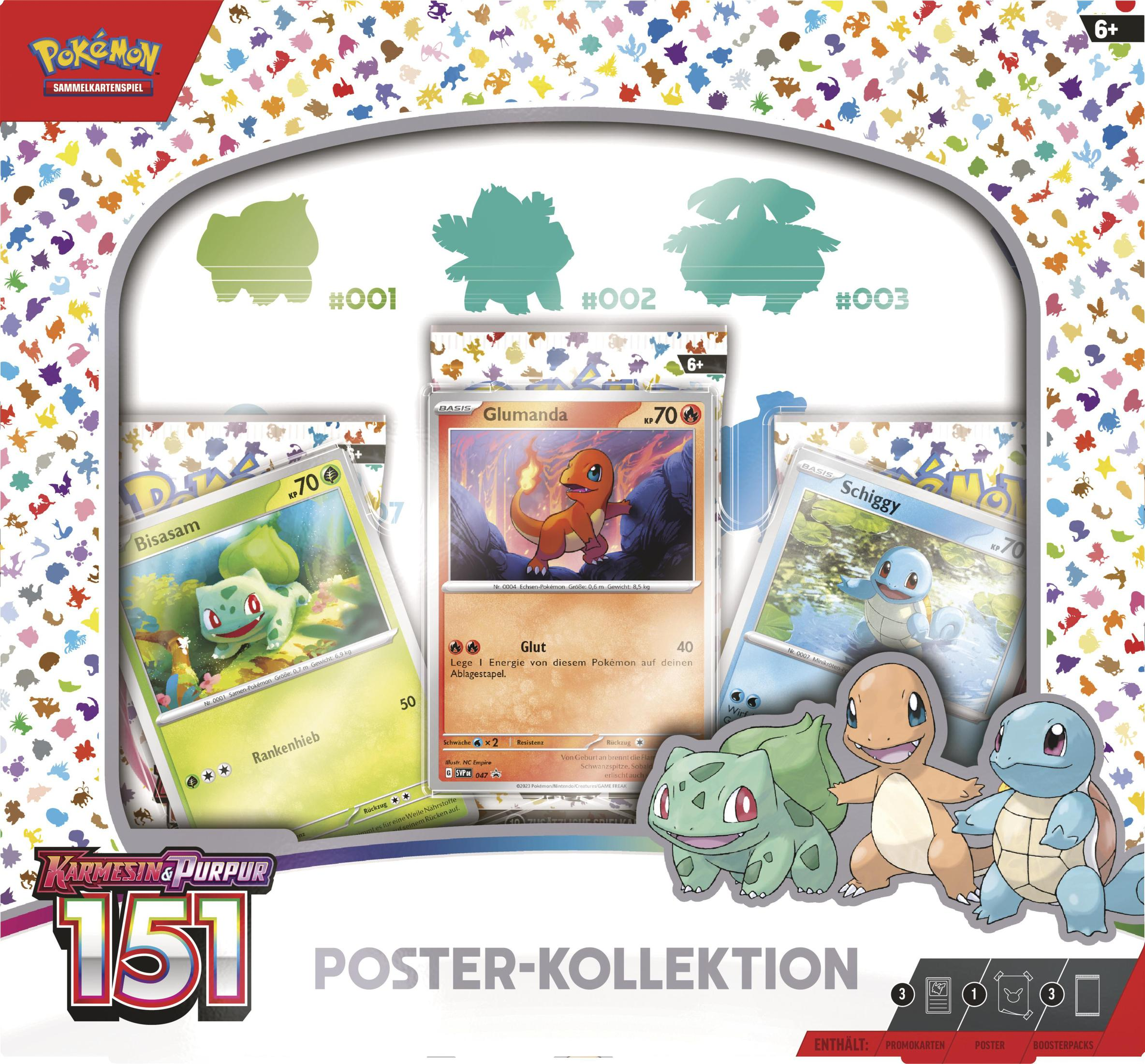 Pokemon-Karten-Sammelbox mit Karten und Ausschnitten von Pokemon-Charakteren, mit dem '151'-Logo.