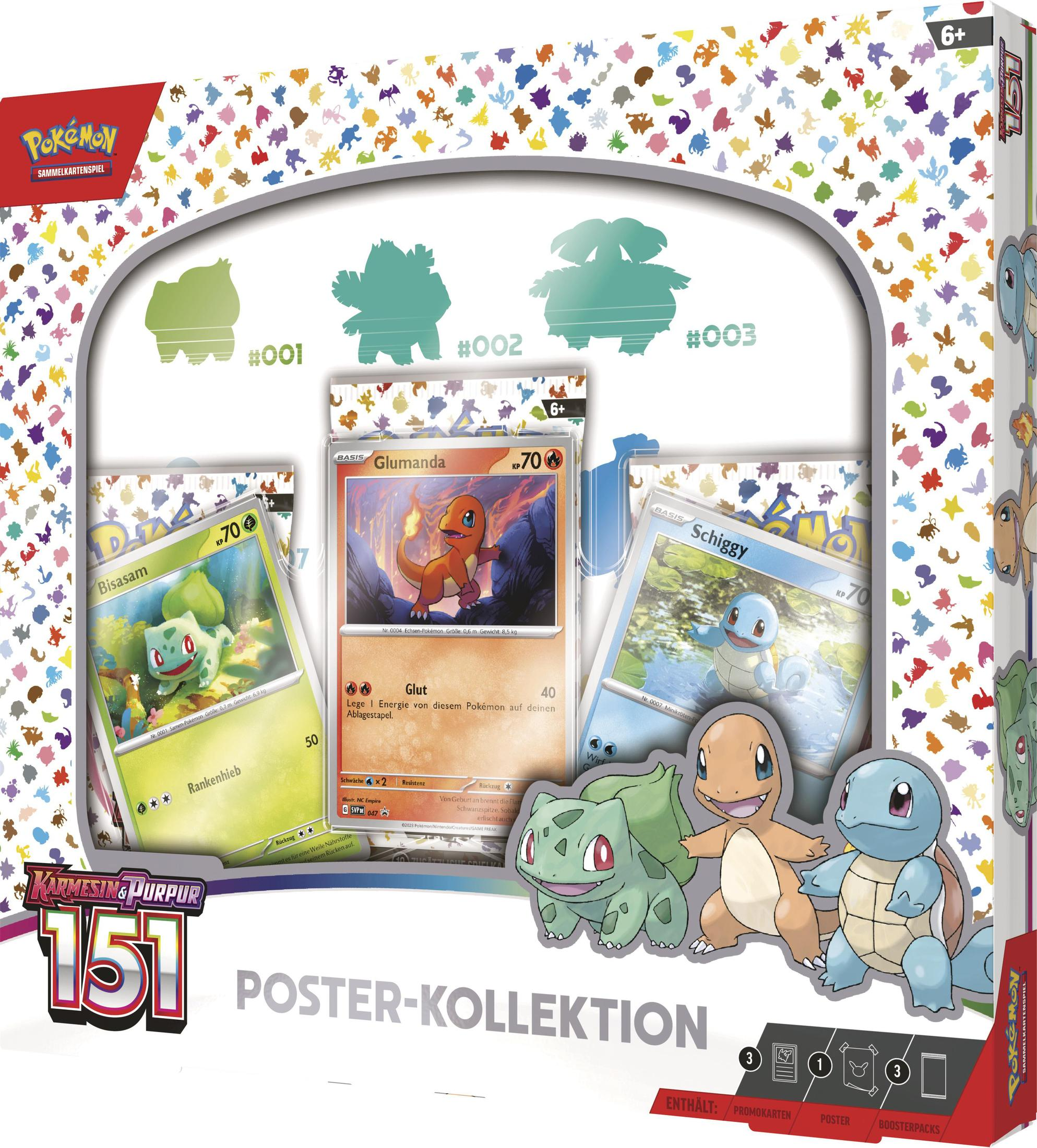 Ein Pokémon-Sammelkarten-Set mit verschiedenen Karten und einer Box mit Pokémon-Charakteren.