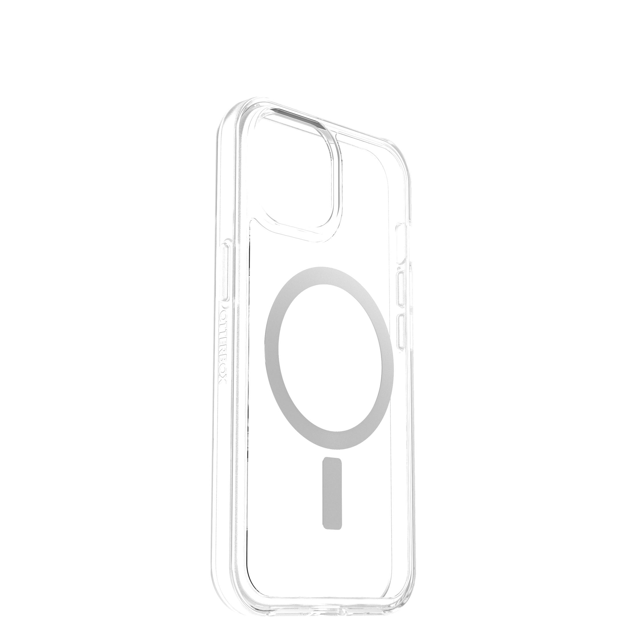 Transparente iPhone-Hülle mit einem silbernen Kreis und einem Minuszeichen.